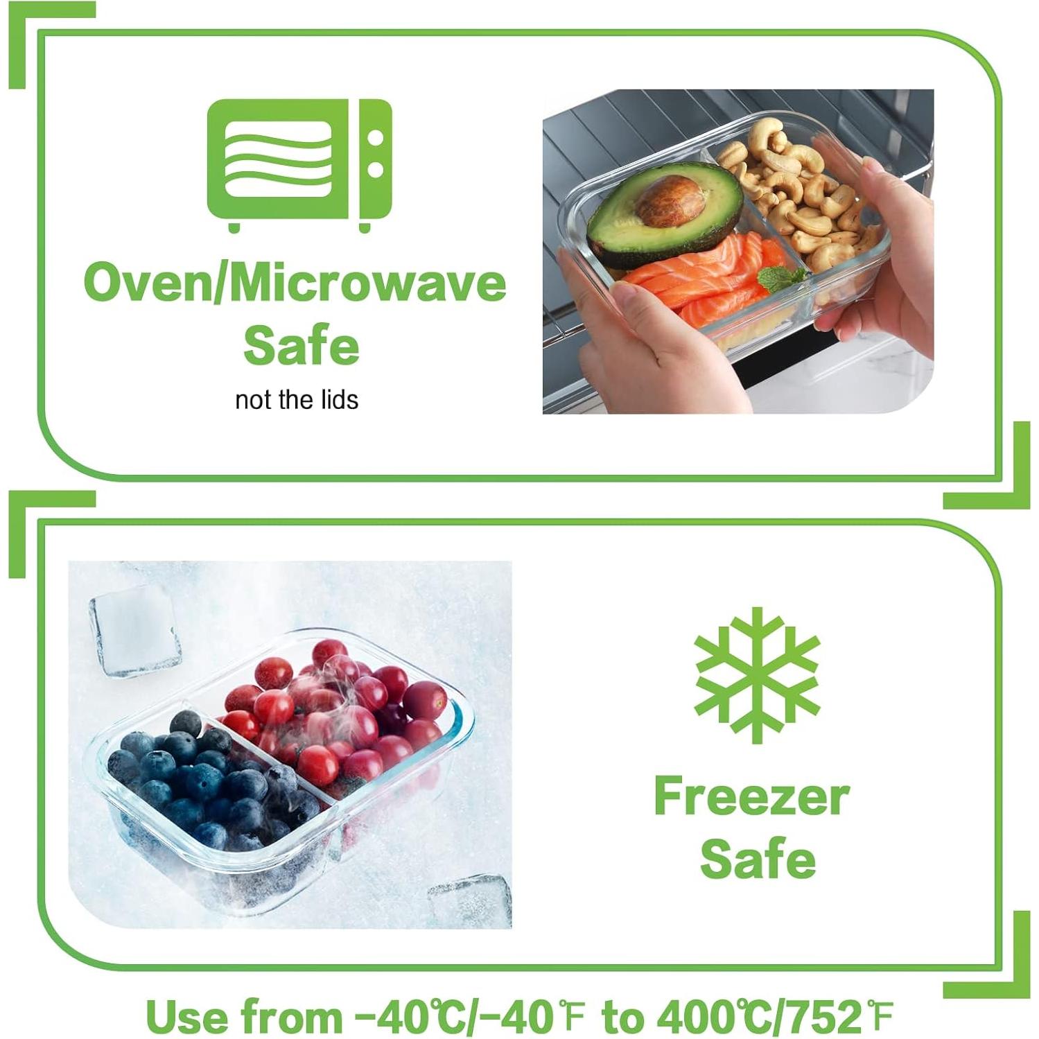 HOMBERKING 10 Contenedores de Vidrio 630ml 2 Compartimentos