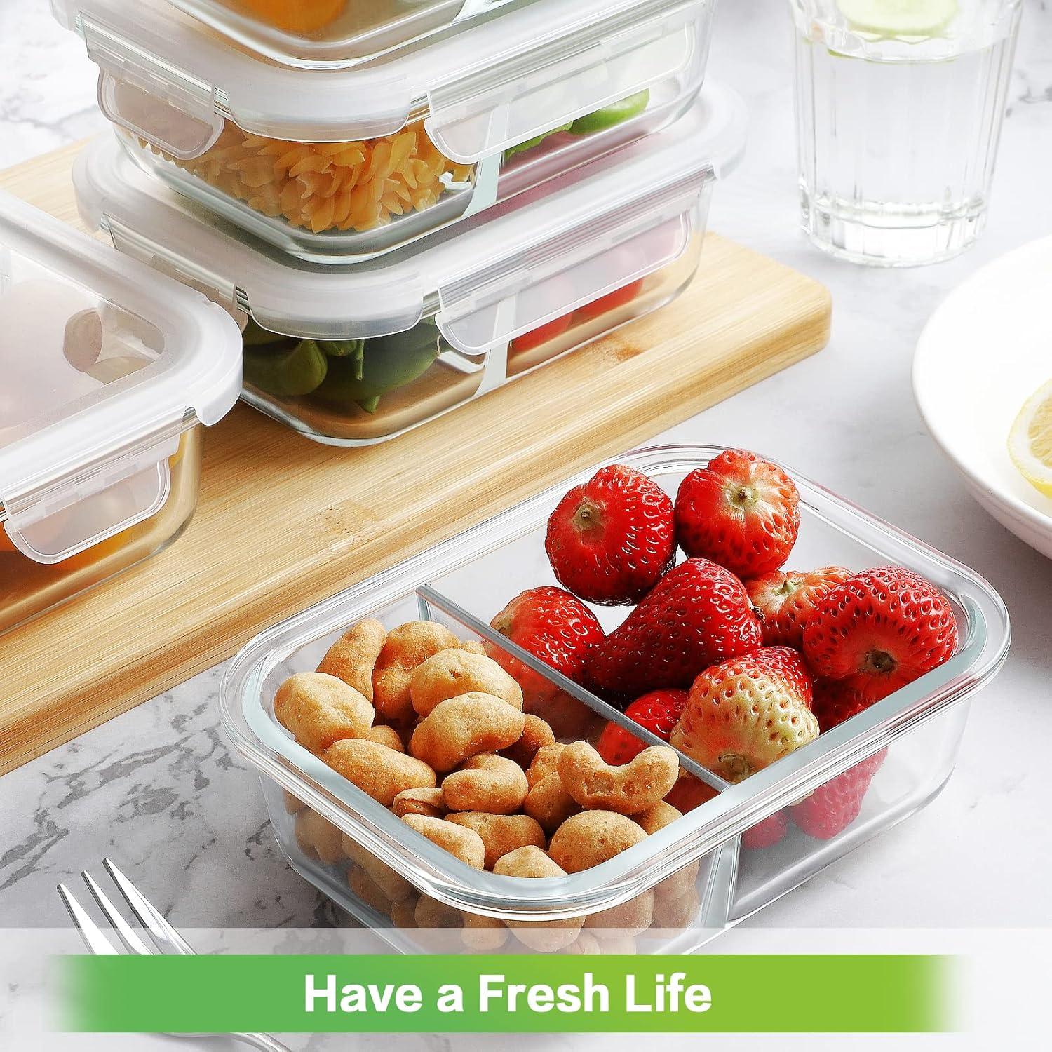 HOMBERKING 10 Contenedores de Vidrio 630ml 2 Compartimentos