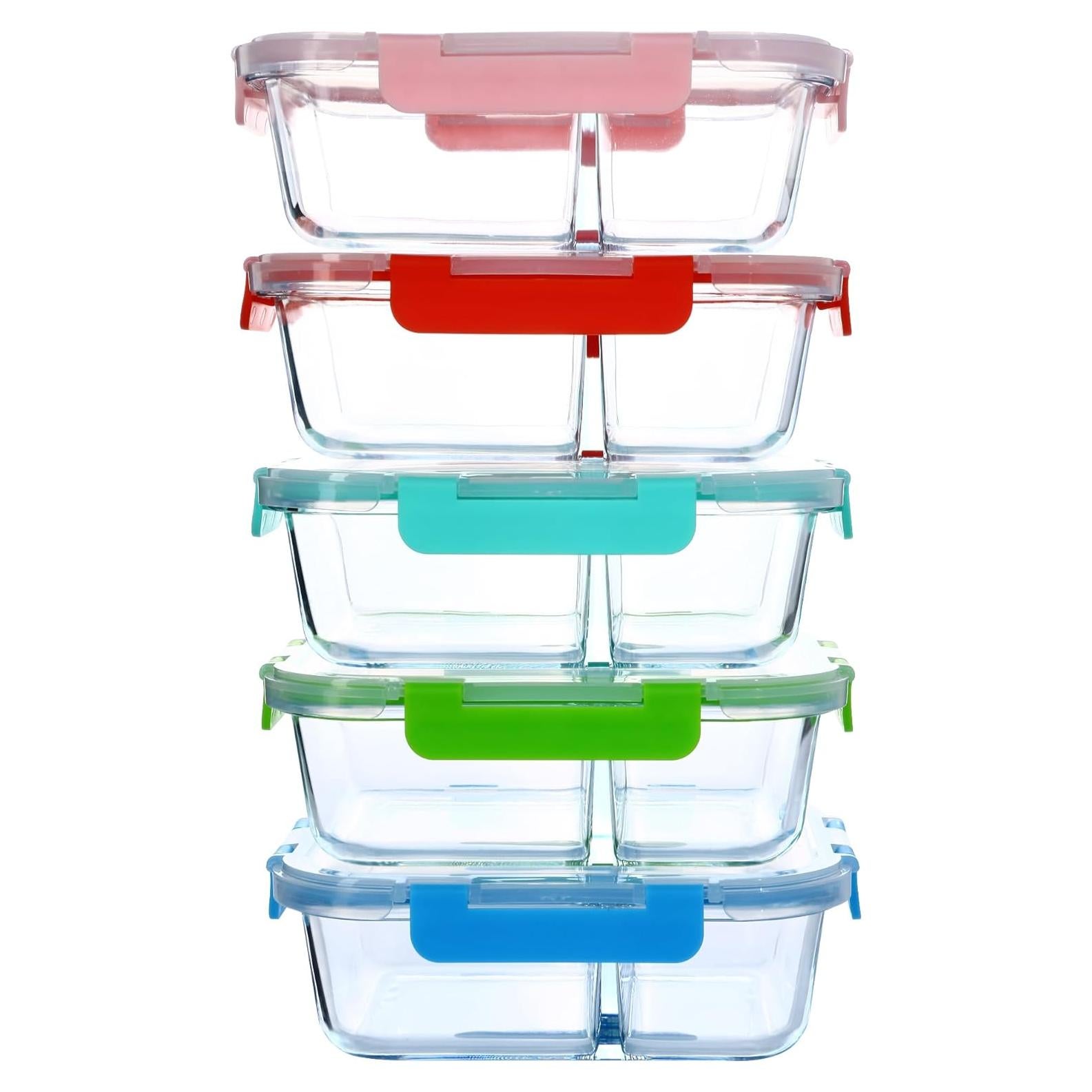 Juego de 5 Contenedores de Vidrio 880ml - 2 Compartimentos CYUFU