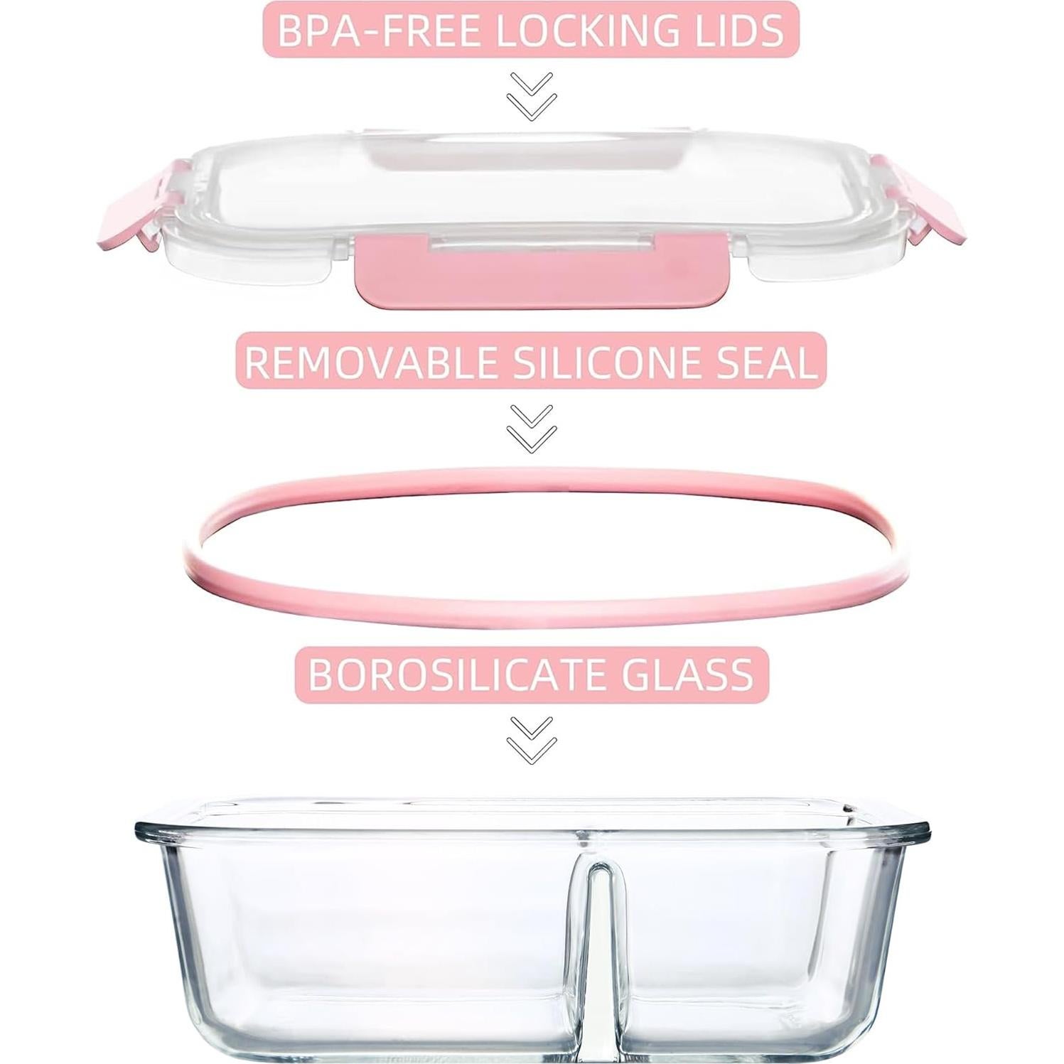 Juego de 5 Contenedores de Vidrio 880ml - 2 Compartimentos CYUFU