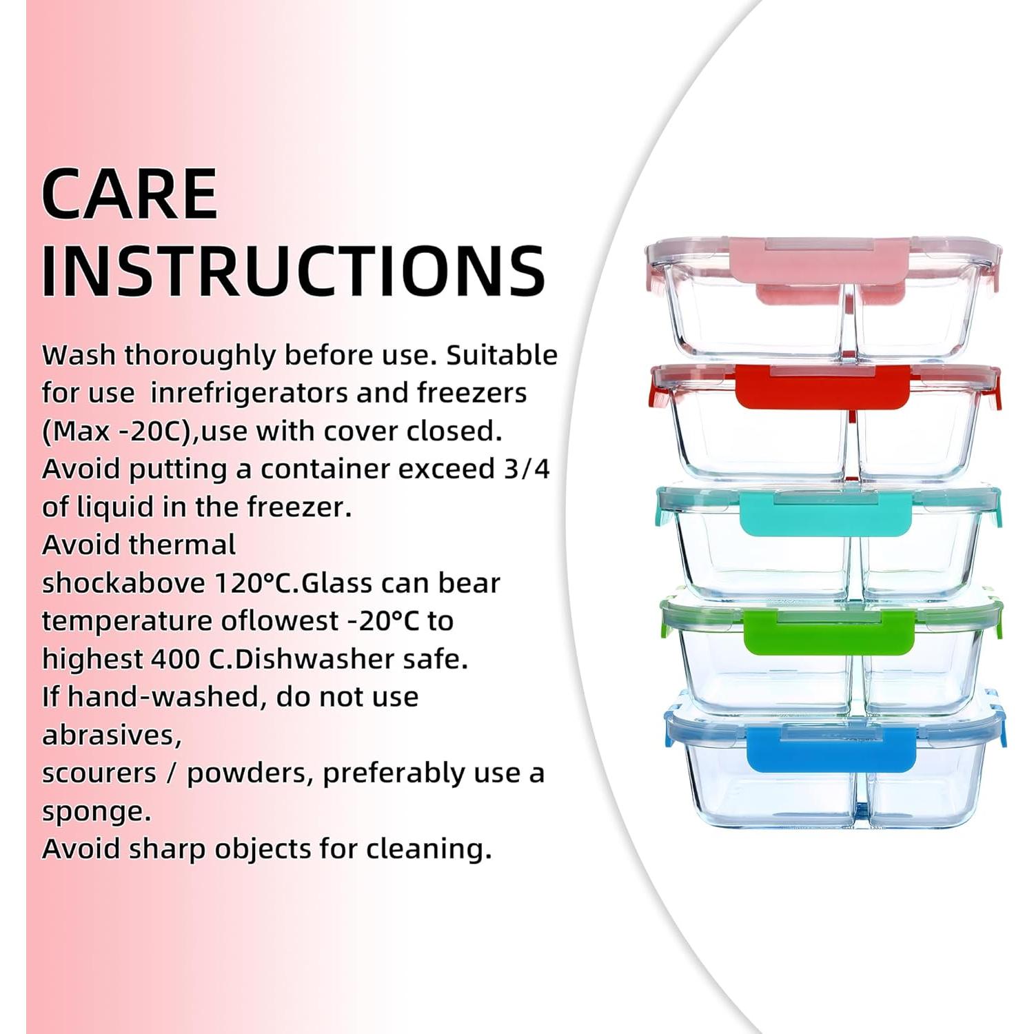 Juego de 5 Contenedores de Vidrio 880ml - 2 Compartimentos CYUFU