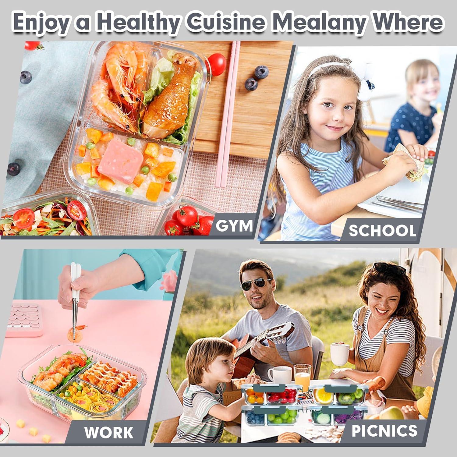 Contenedores de Vidrio VERONES 5 Piezas 36oz 3 Compartimentos