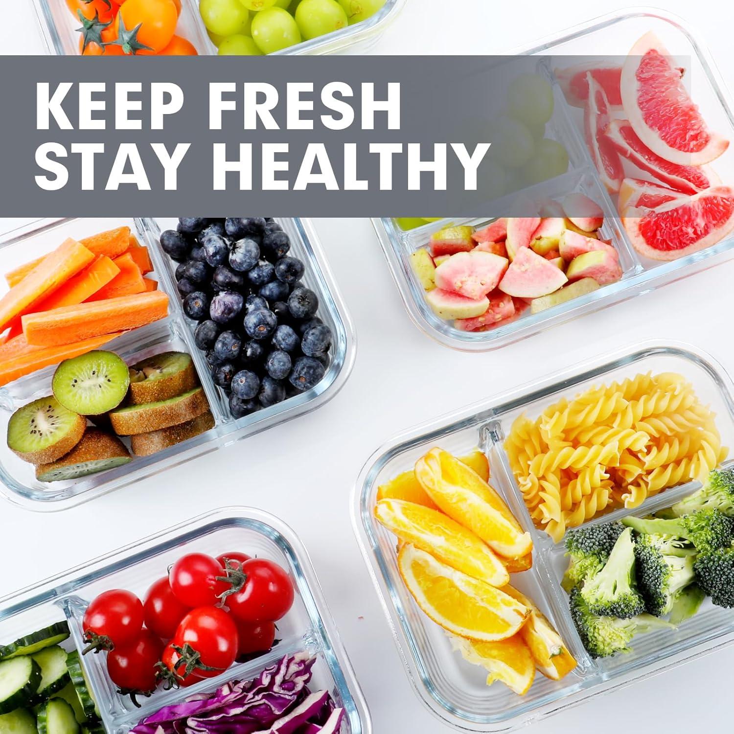 Contenedores de Vidrio VERONES 5 Piezas 36oz 3 Compartimentos