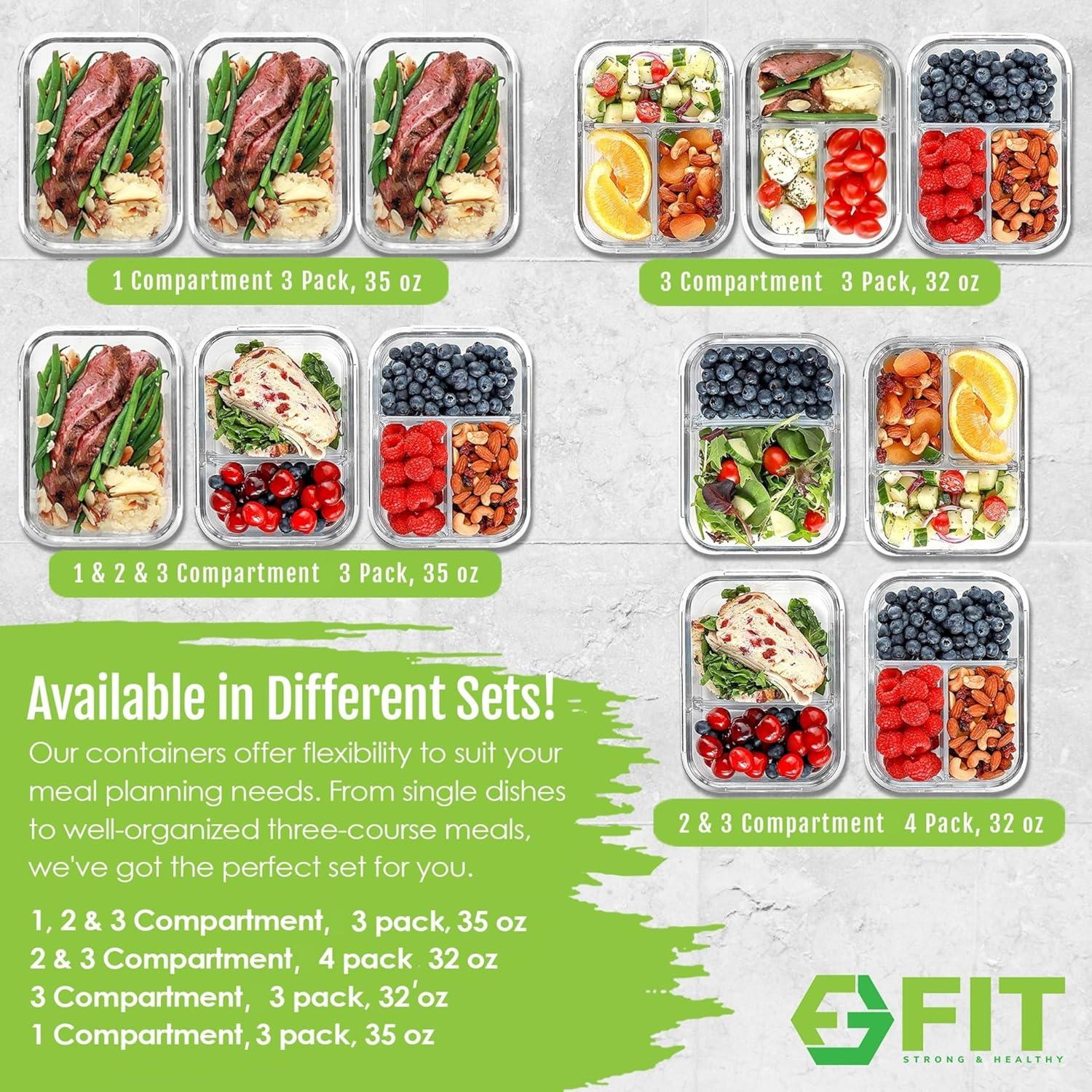 Contenedores de Vidrio para Comidas FIT Fuerte y Saludable 4 Pzas