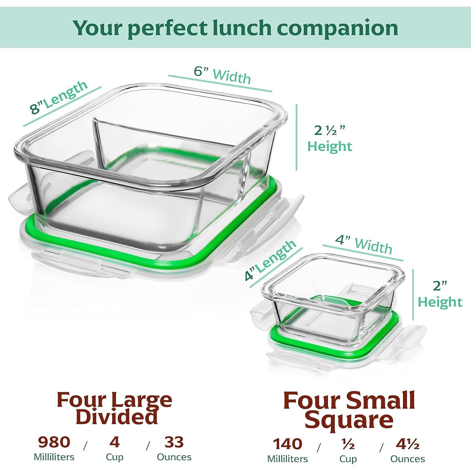 Contenedores de Vidrio Fusion Gourmet 8 Piezas 975ml y 133ml