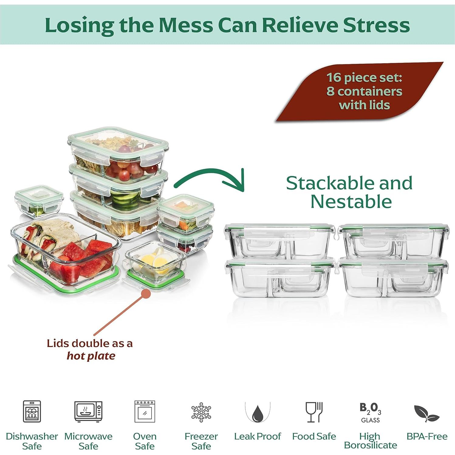 Contenedores de Vidrio Fusion Gourmet 8 Piezas 975ml y 133ml