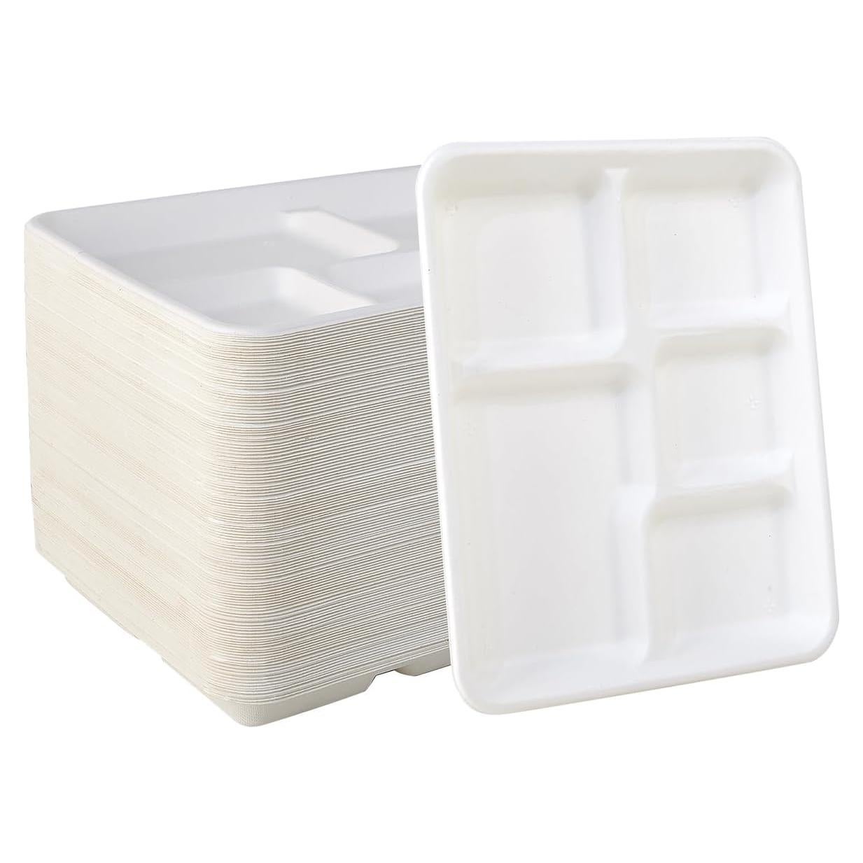 Platos Compostables Vplus 125 Unidades 5 Compartimentos 26x21 cm