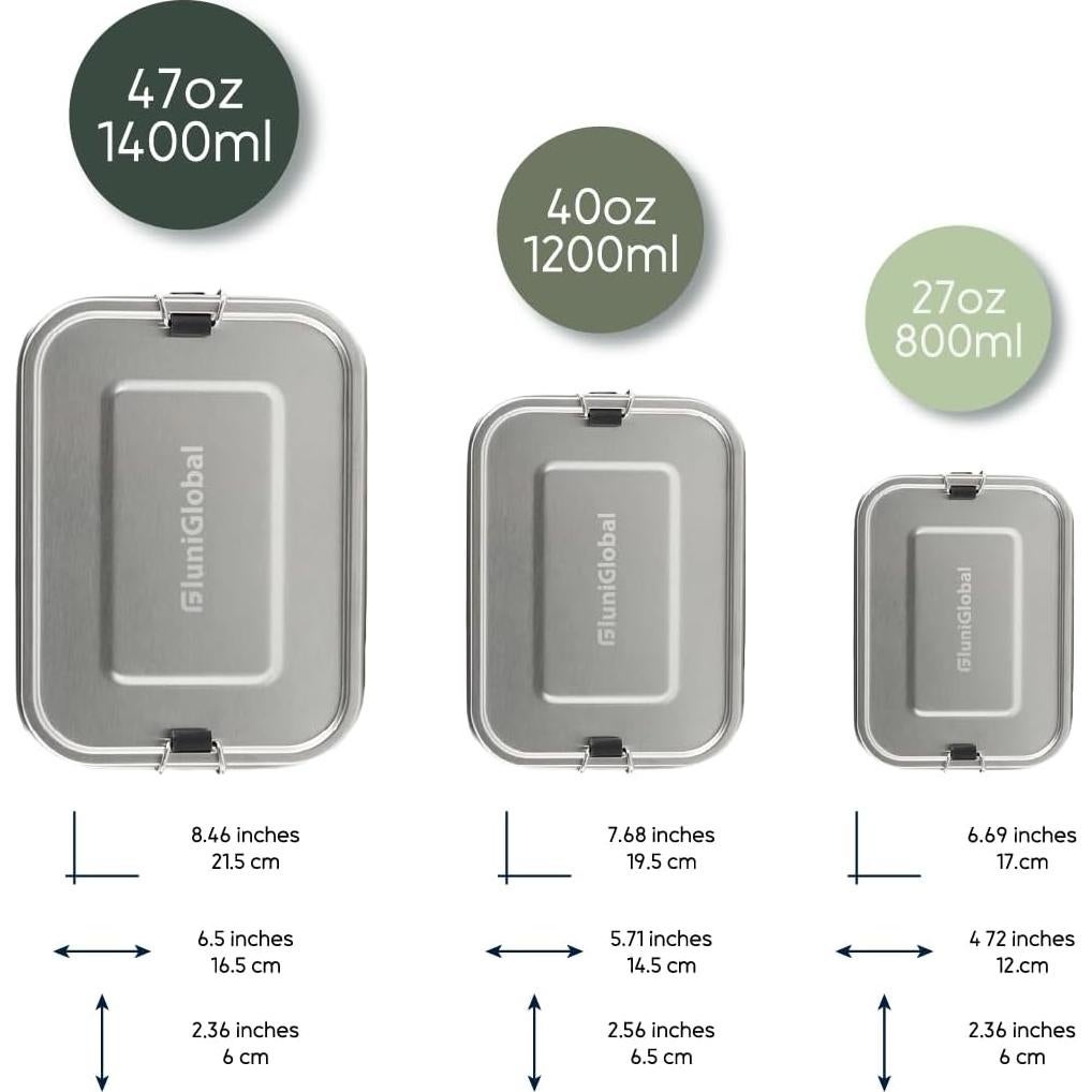 Caja de Almuerzo Acero Inoxidable FLUNIGLOBAL 1.4L Plata