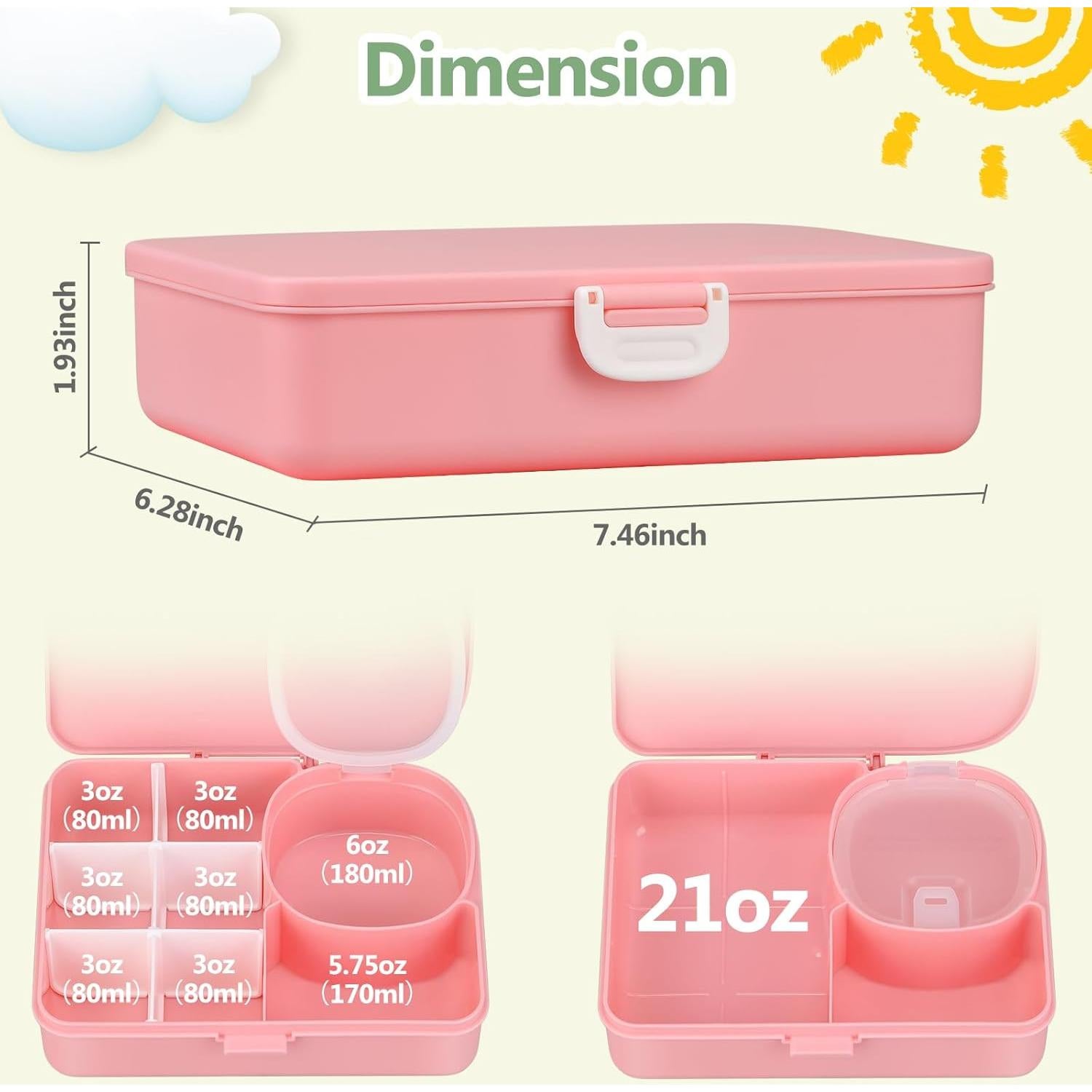 Caja de Almuerzo JOOPETALK Rosa 880ml 8 Compartimentos a Prueba de Fugas