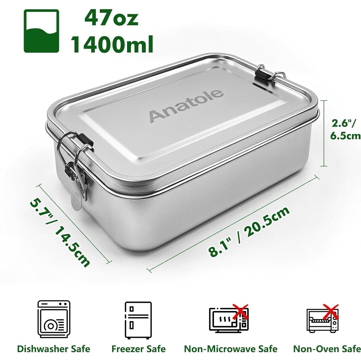 Caja Bento Acero Inoxidable Anatole 1400ml Hermética Apta Lavavajillas