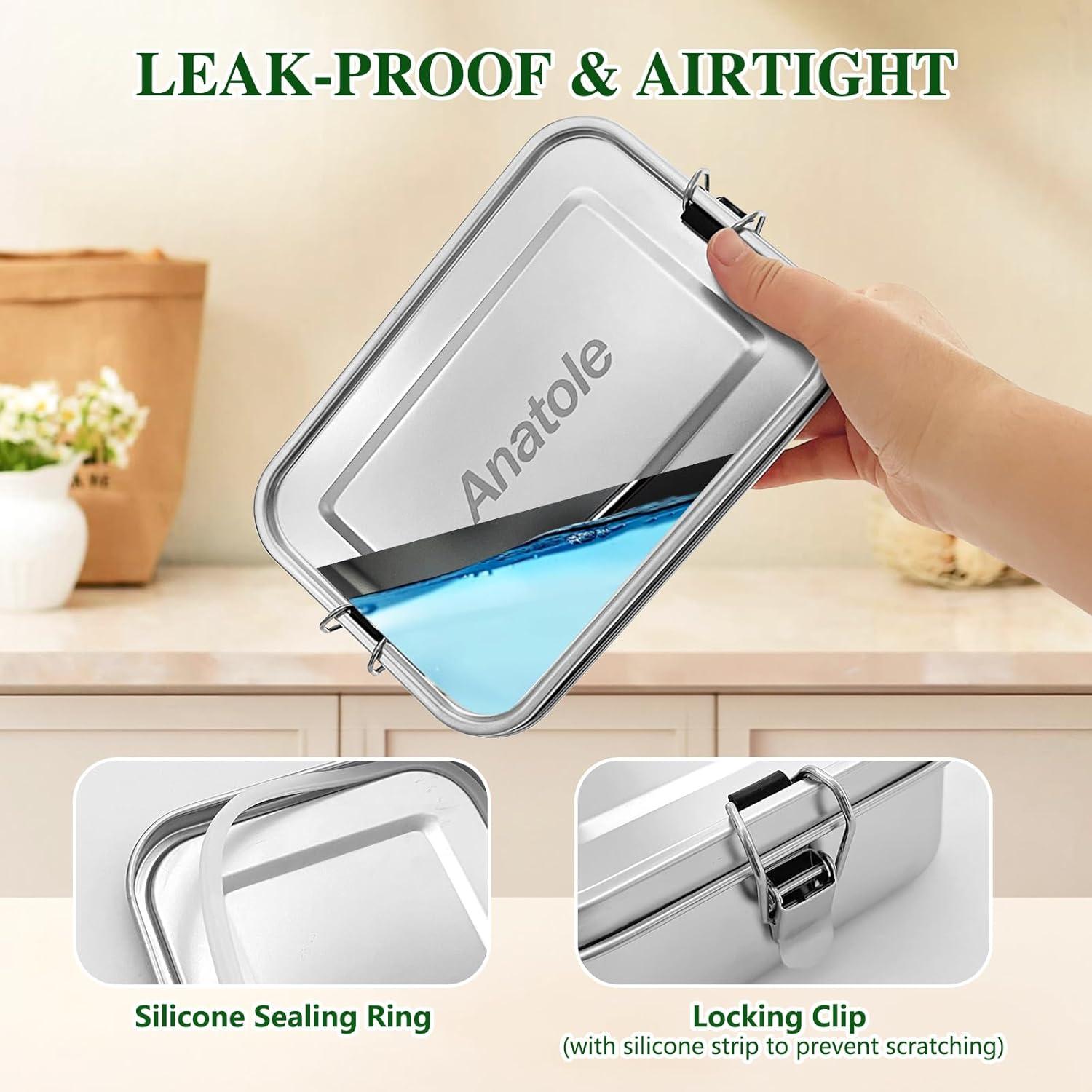 Caja Bento Acero Inoxidable Anatole 1400ml Hermética Apta Lavavajillas