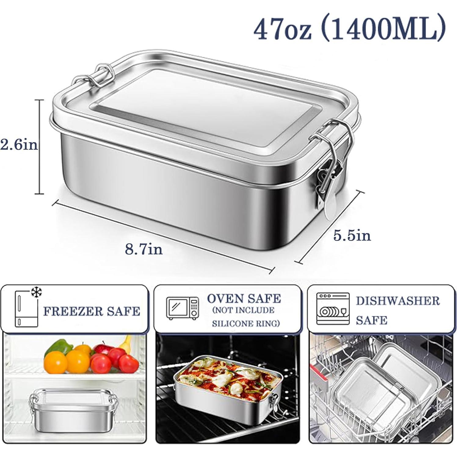 Caja Bento Acero Inoxidable 18/8 1400ml A Prueba de Fugas
