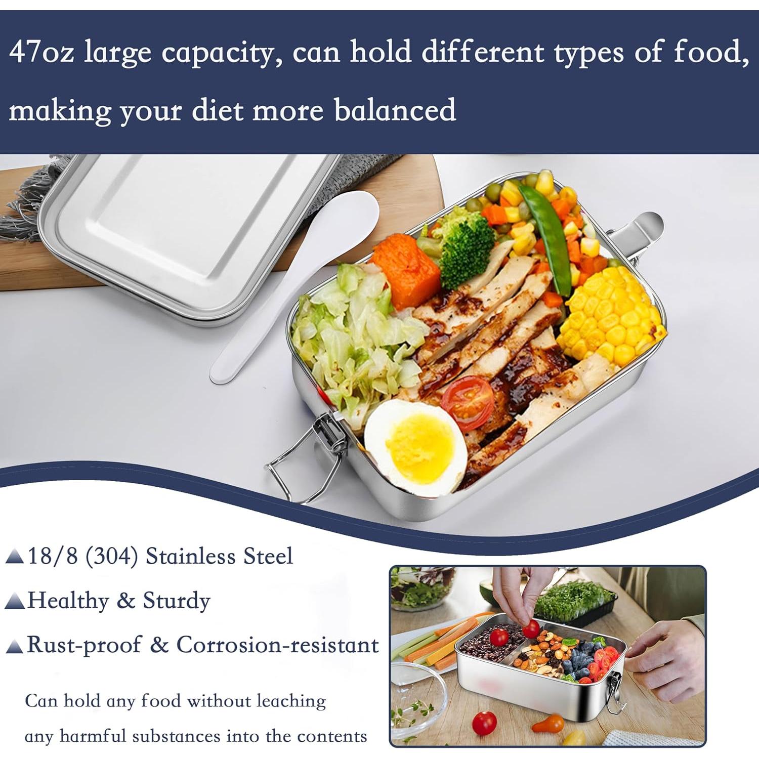 Caja Bento Acero Inoxidable 18/8 1400ml A Prueba de Fugas