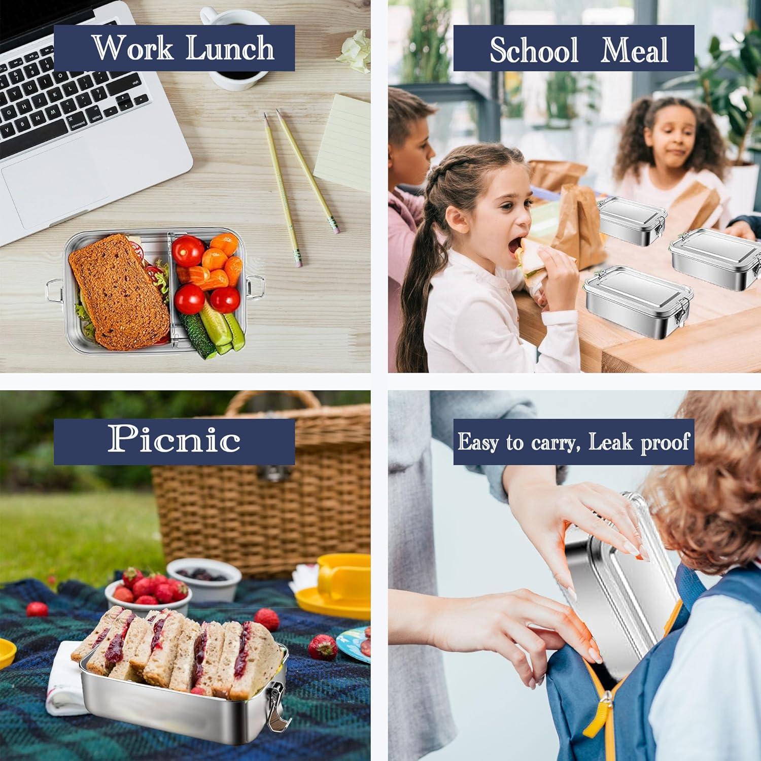 Caja Bento Acero Inoxidable 18/8 1400ml A Prueba de Fugas