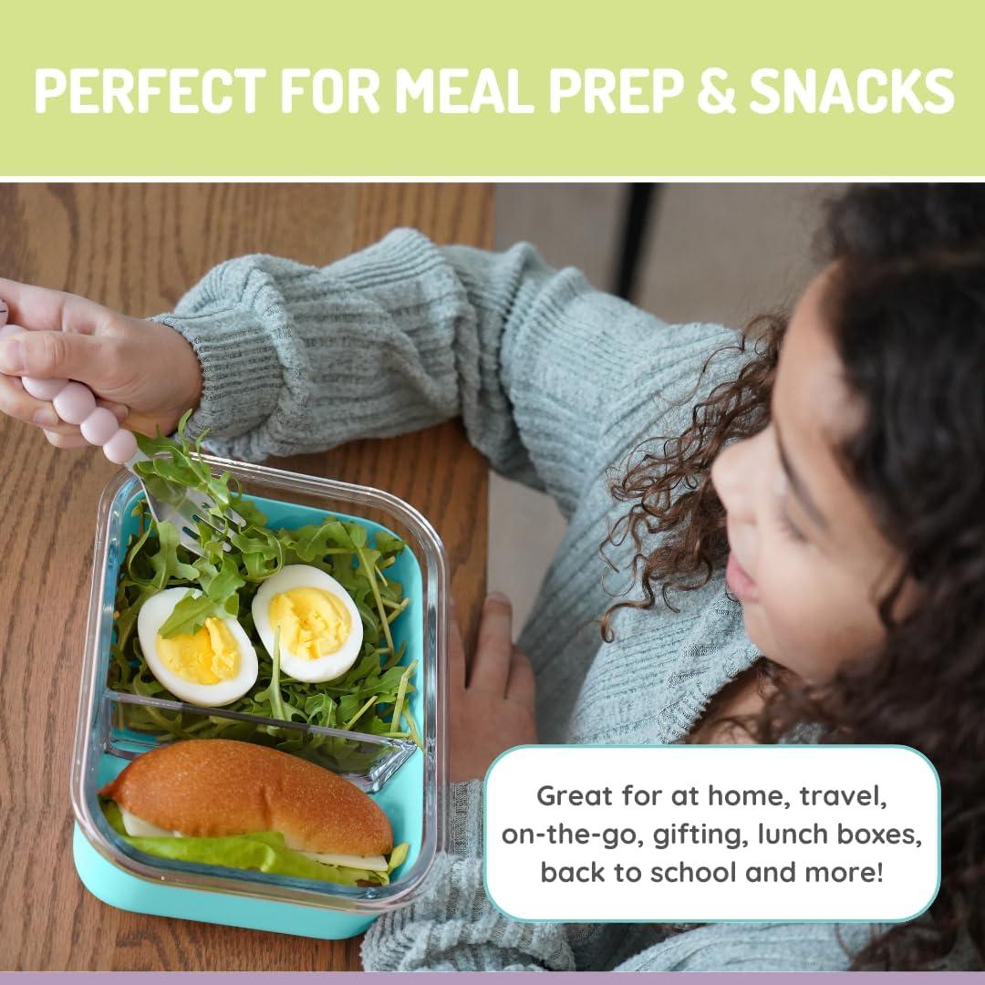 Caja Bento de Vidrio Melii 740ml con Manga de Silicona Azul