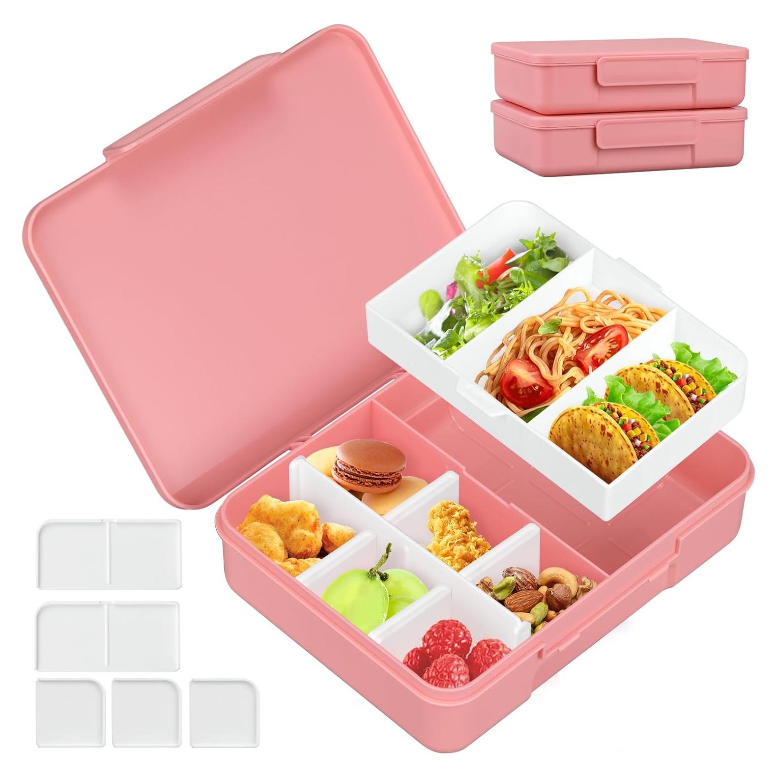 Caja Bento para Niños JOOPETALK - 2 Unidades, 10 Compartimentos, Rosa