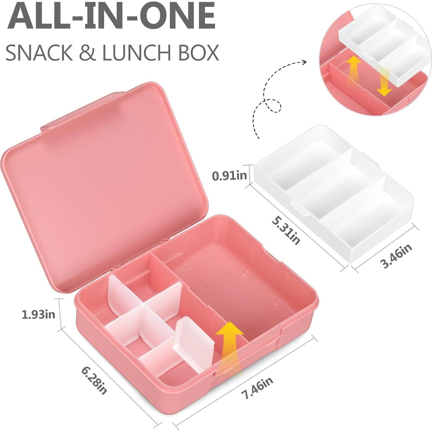 Caja Bento para Niños JOOPETALK - 2 Unidades, 10 Compartimentos, Rosa