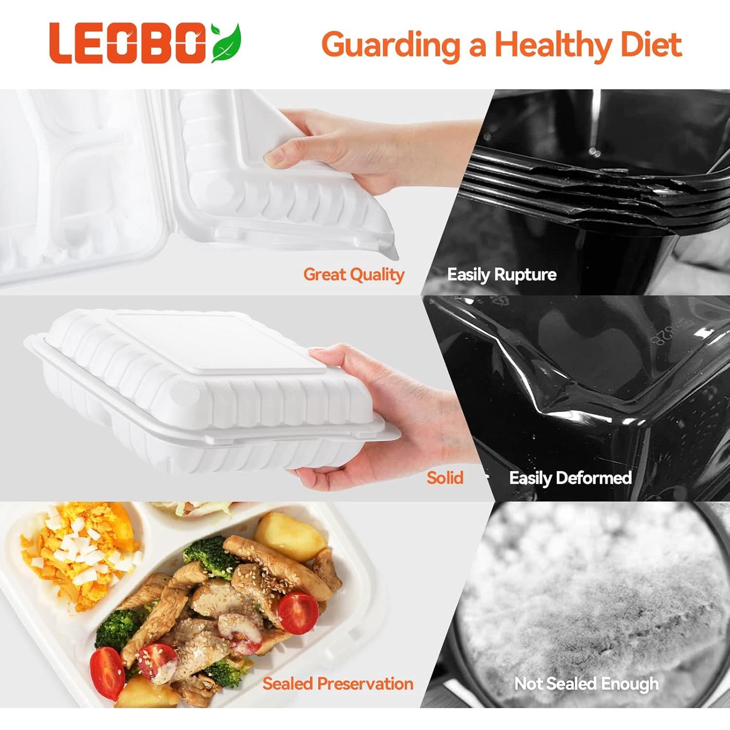 Contenedores de comida LEOBOX 3 compartimentos 1000ml 55 unidades