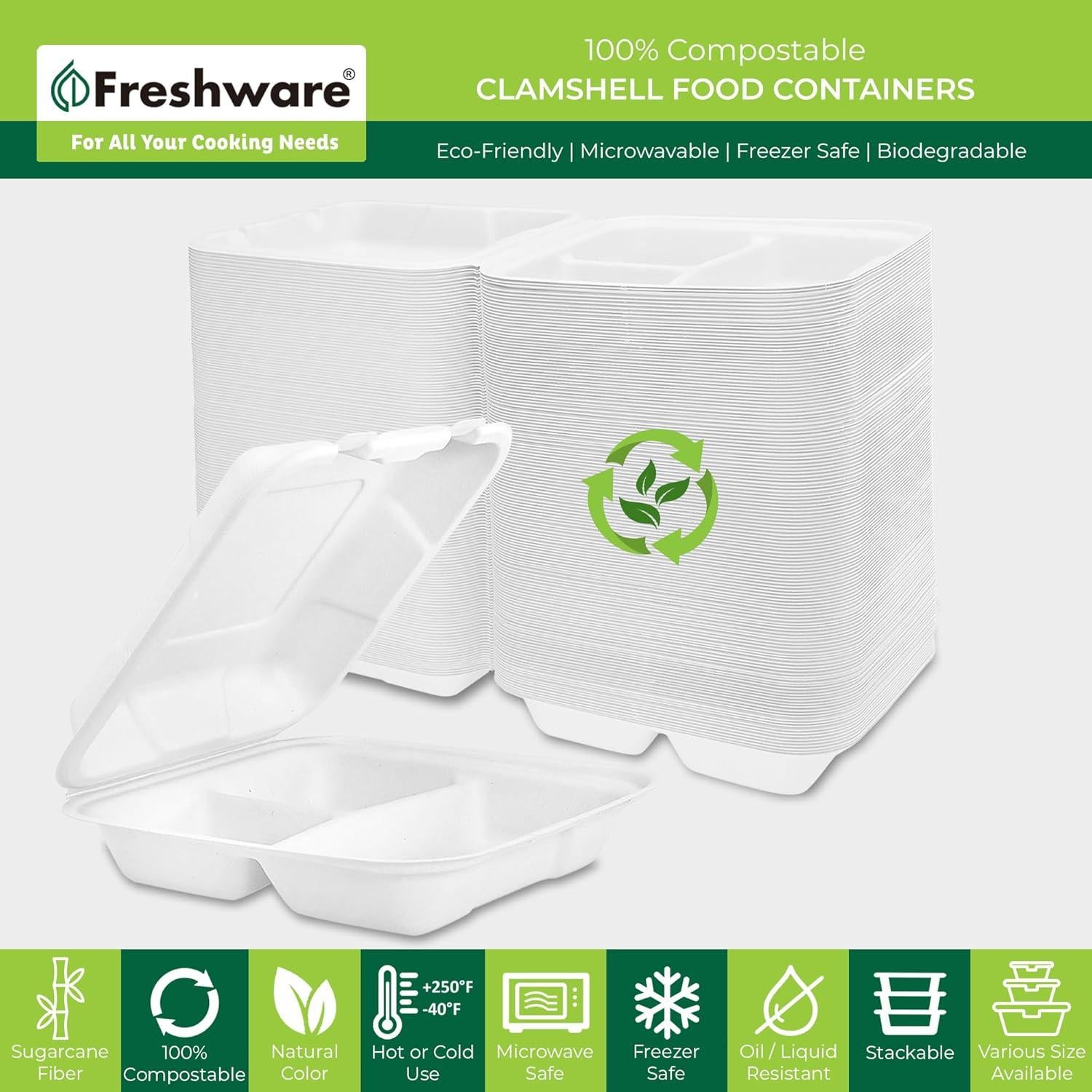 Contenedores de Comida Compostables Freshware 20x20 cm 50 Pack