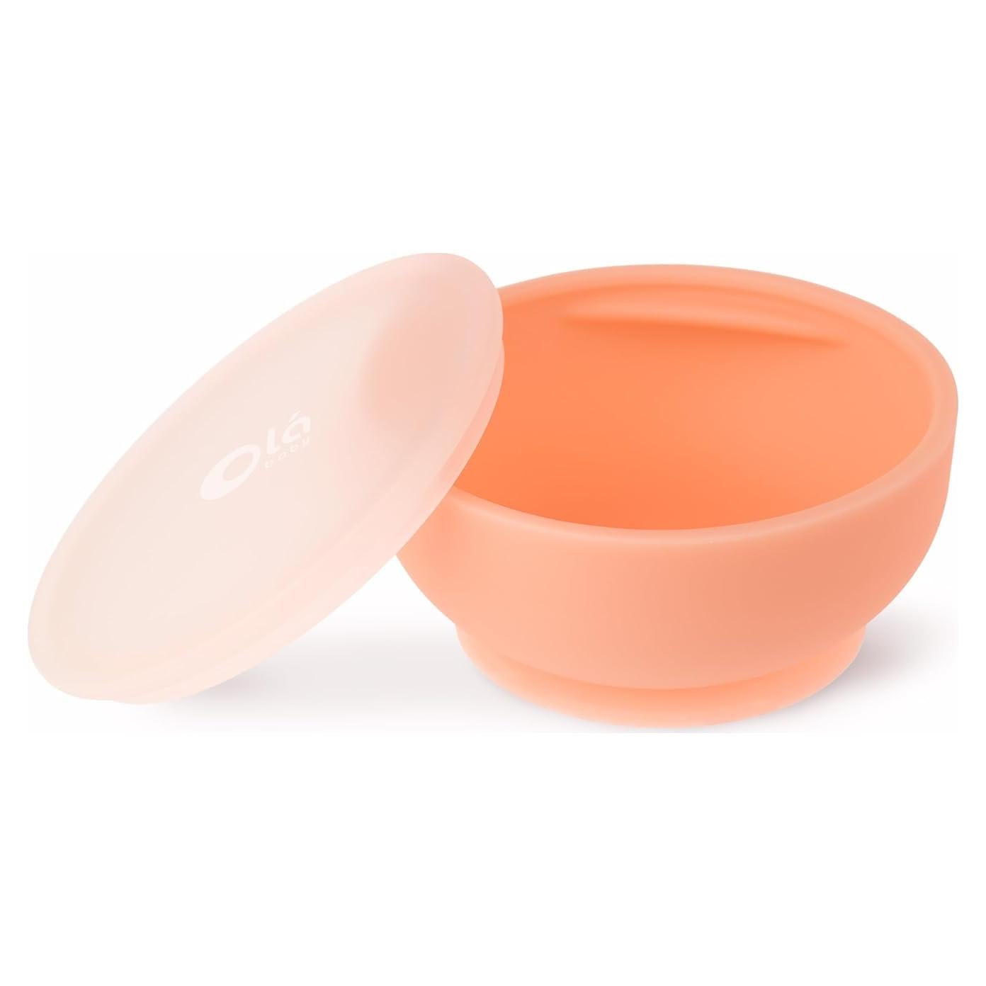 Tazón de Silicona Olababy 227g con Tapa para Bebés Coral