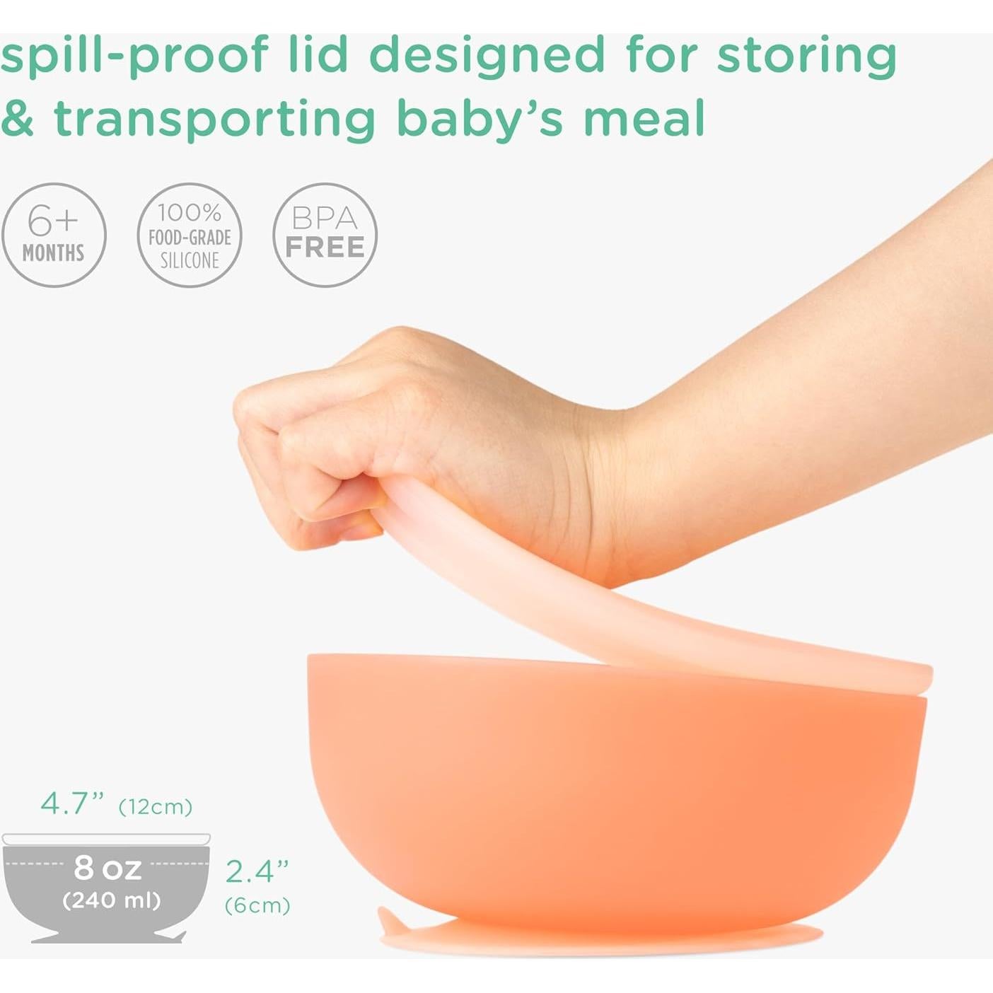 Tazón de Silicona Olababy 227g con Tapa para Bebés Coral