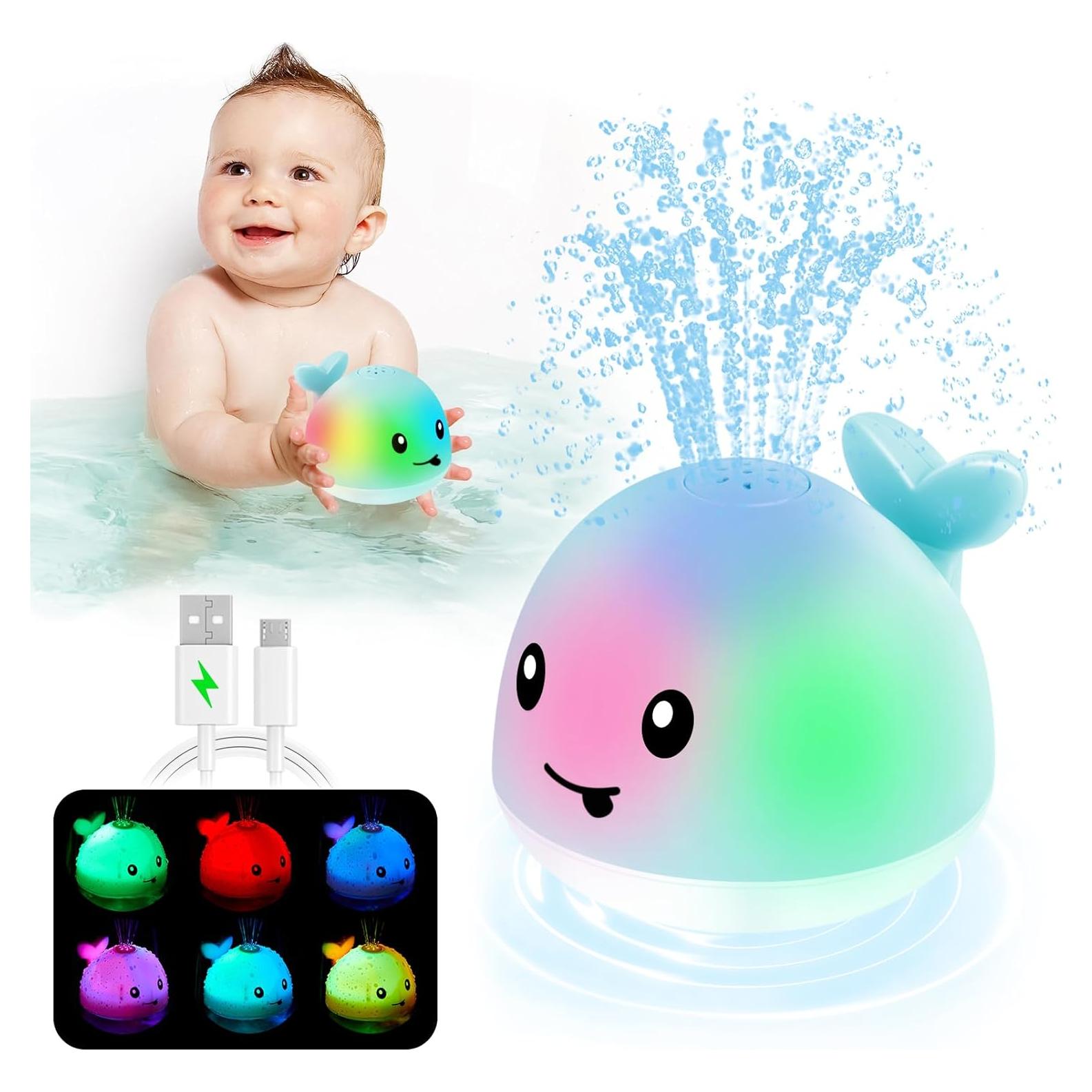 Juguete de baño Ballena Azul ANGGIKO con luces y rociador