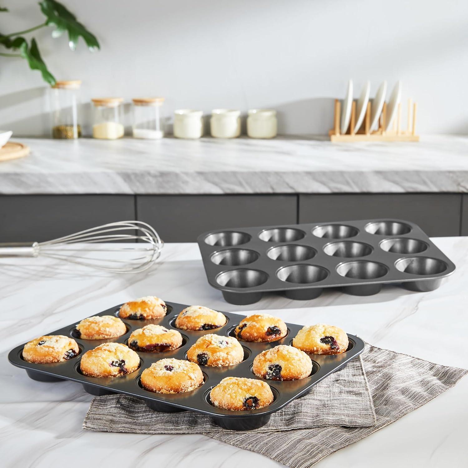 Molde para Muffin HONGBAKE 12 Tazas Antiadherente con 500 Forros