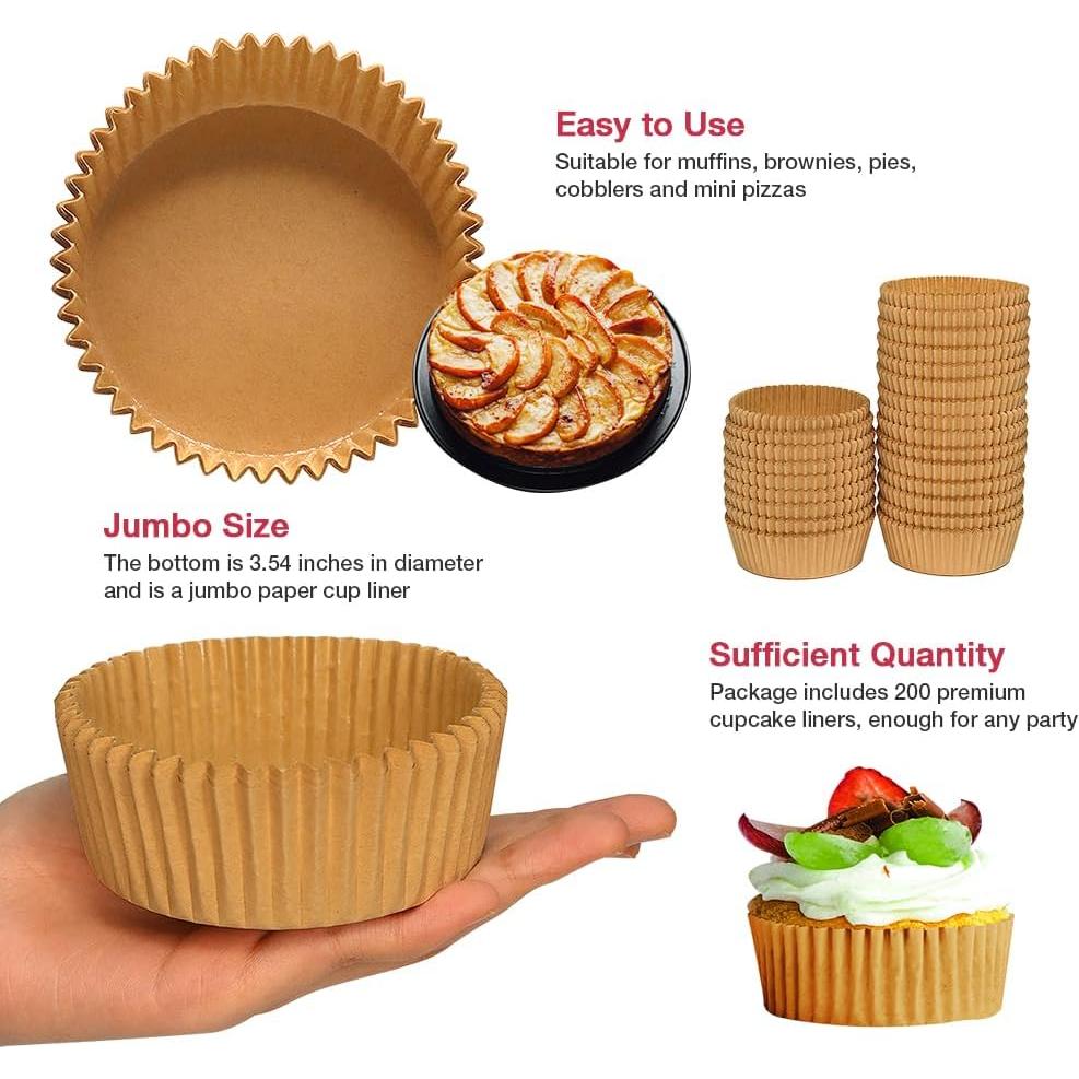 Forros de Cupcake Jumbo Goalfly 200 Pcs Papel Marrón 9 cm