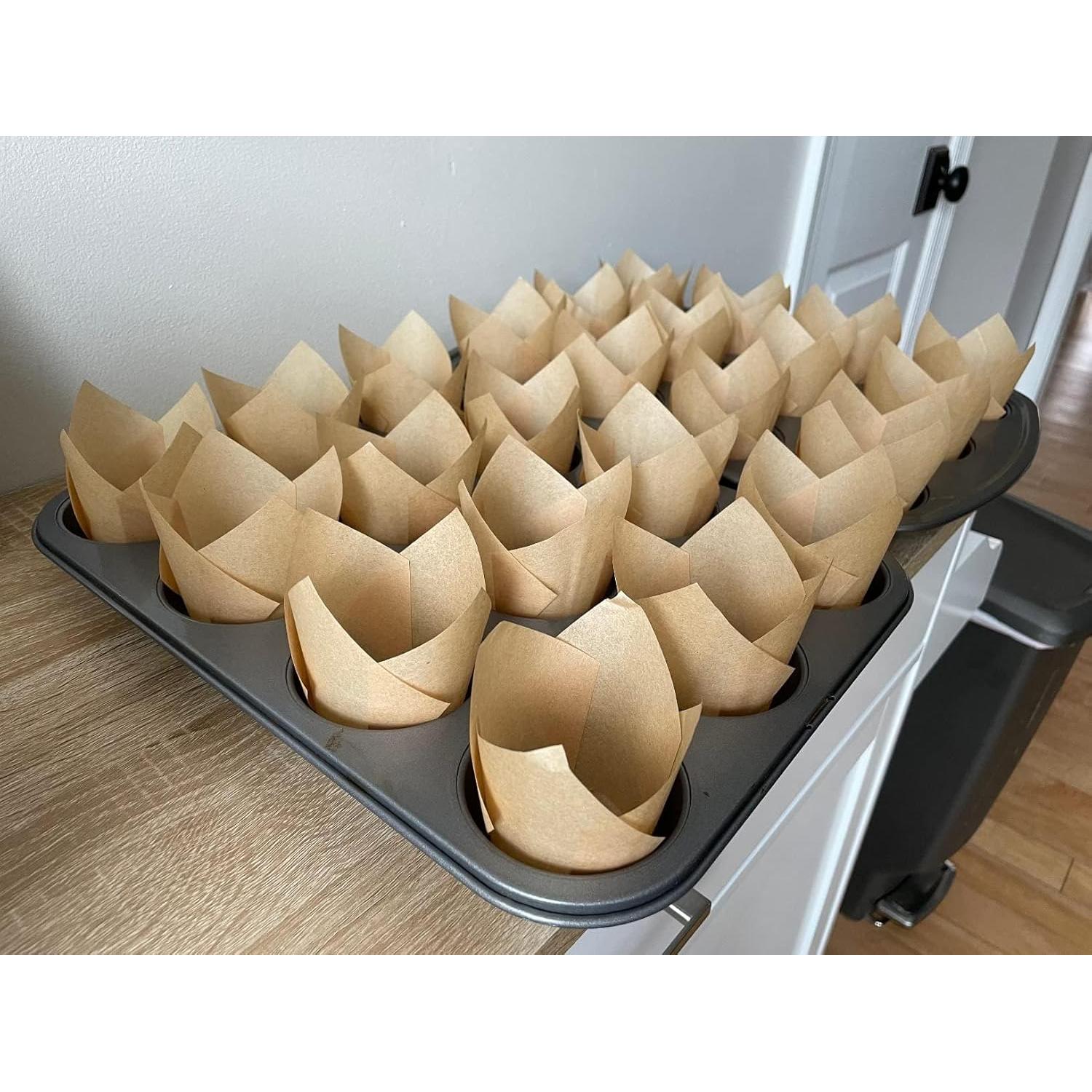 100 Moldes para Hornear Cupcakes Tulipán DC QZHMKJ Natural