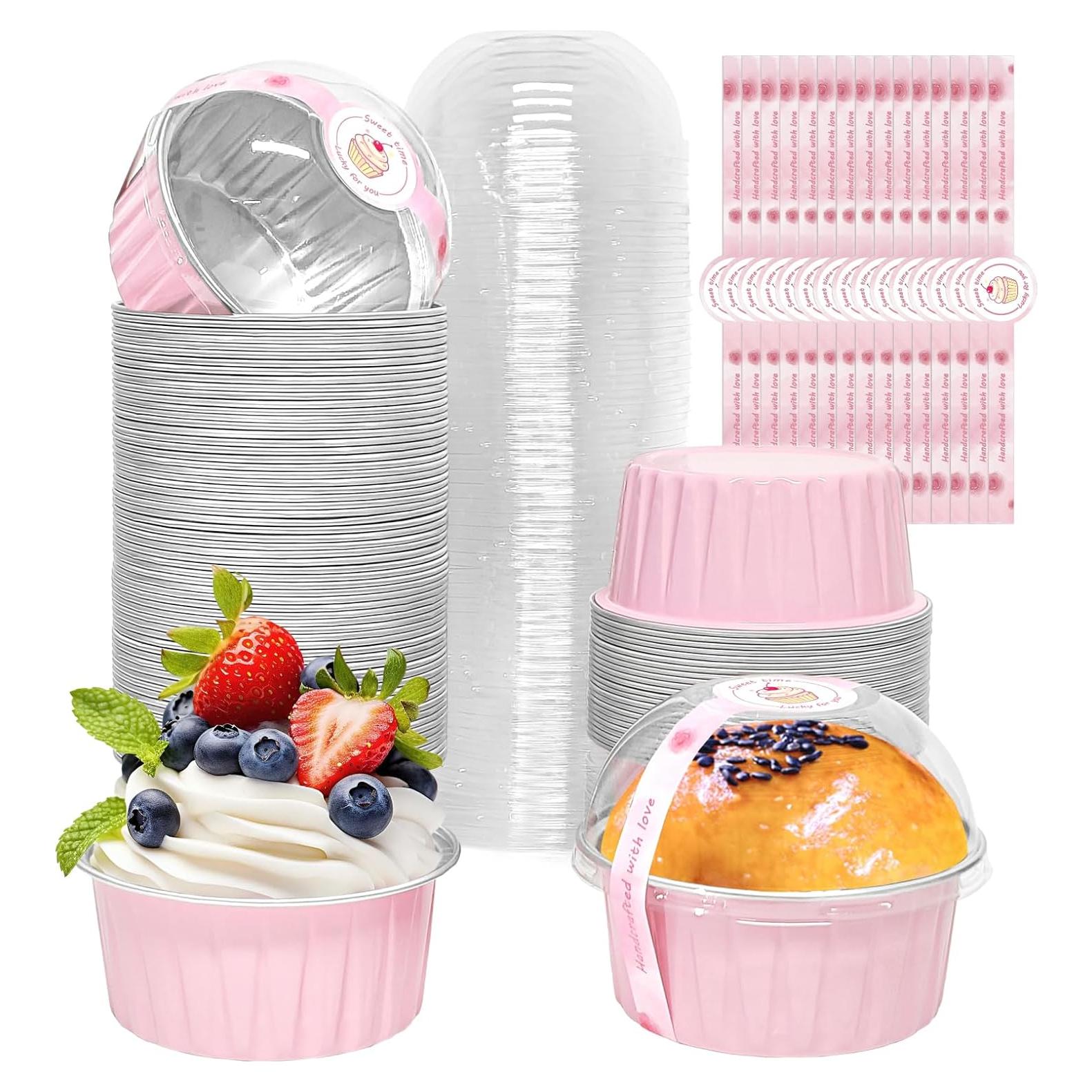 Paquete de 100 moldes desechables para cupcakes EXJEXJ - Rosa