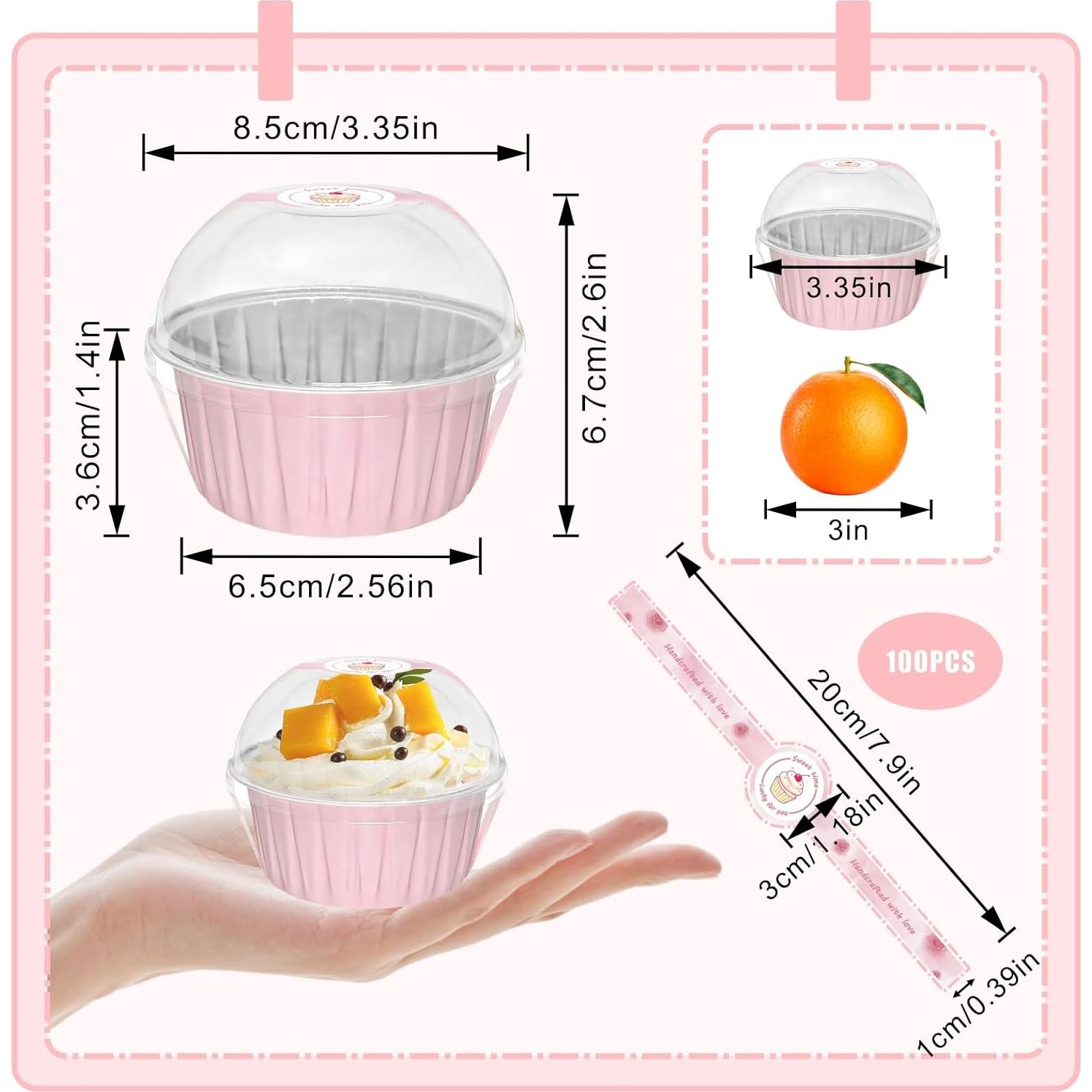 Paquete de 100 moldes desechables para cupcakes EXJEXJ - Rosa