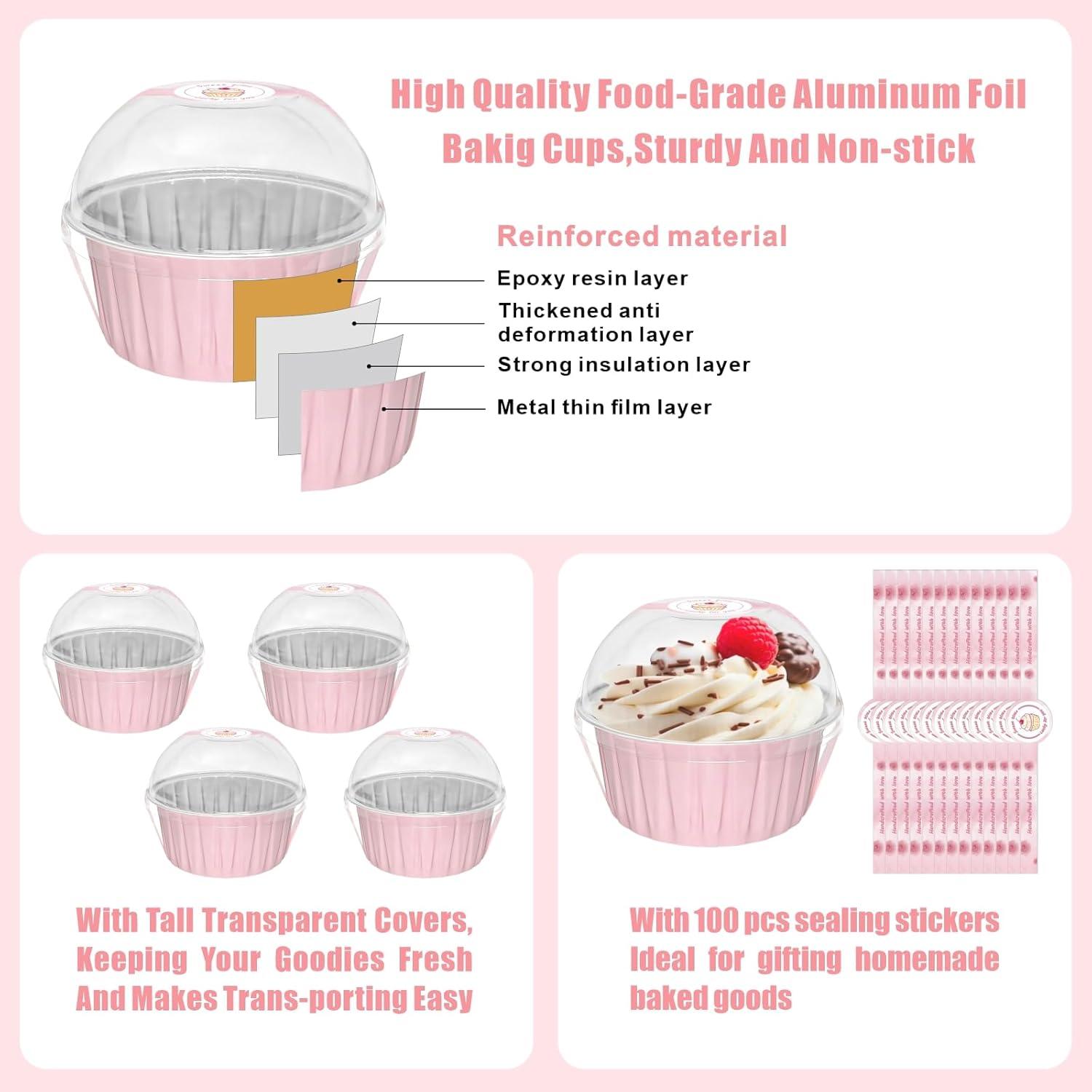 Paquete de 100 moldes desechables para cupcakes EXJEXJ - Rosa