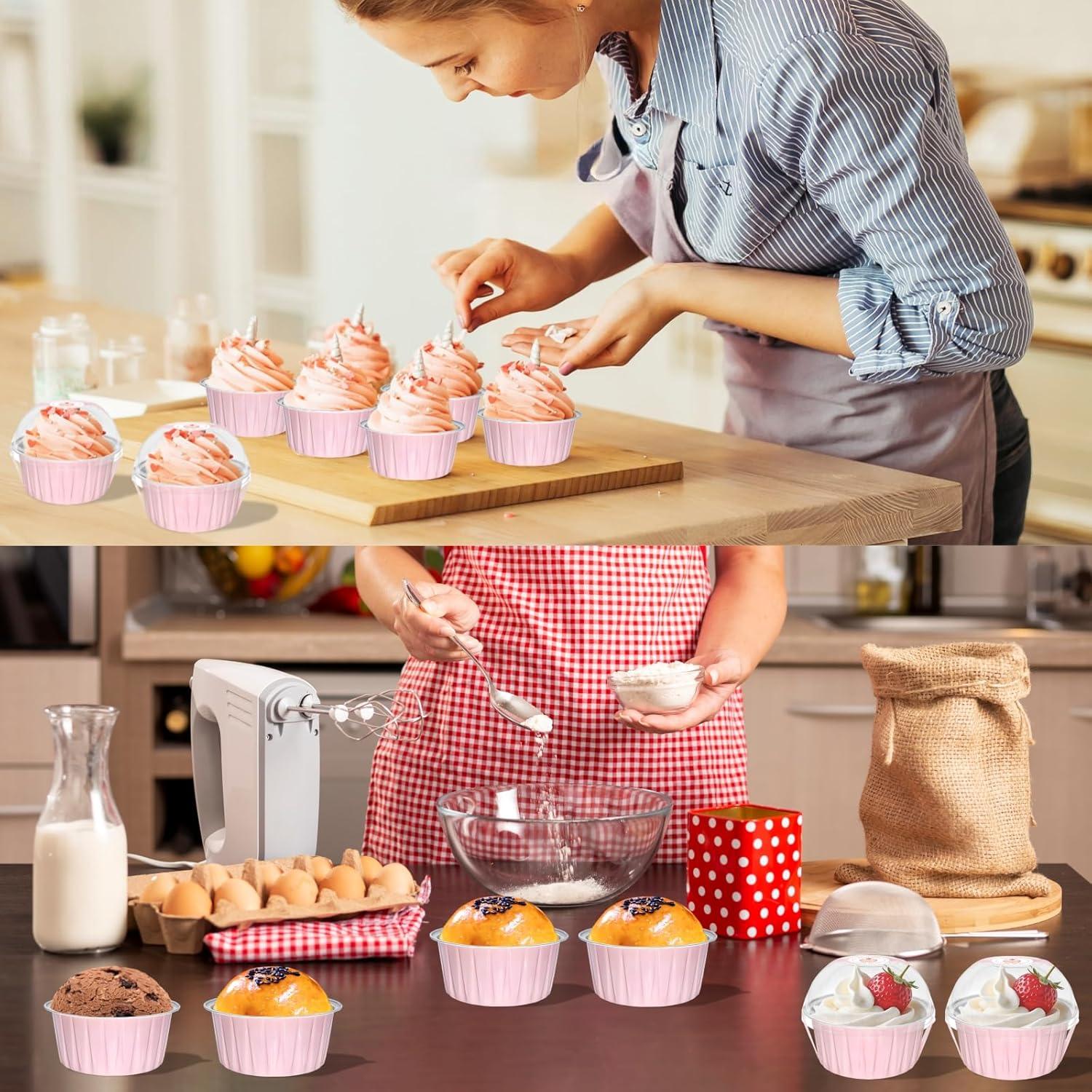Paquete de 100 moldes desechables para cupcakes EXJEXJ - Rosa