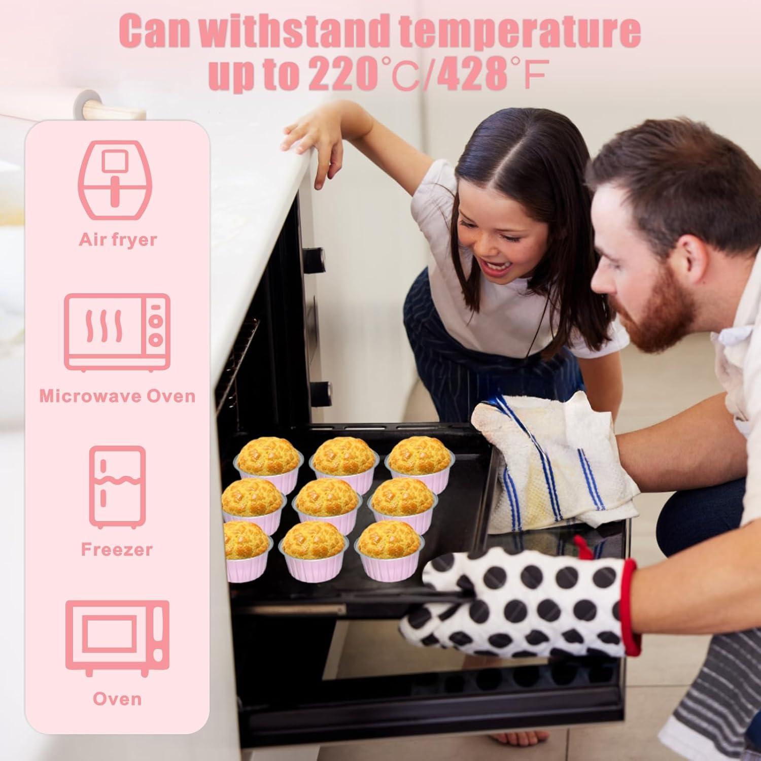 Paquete de 100 moldes desechables para cupcakes EXJEXJ - Rosa