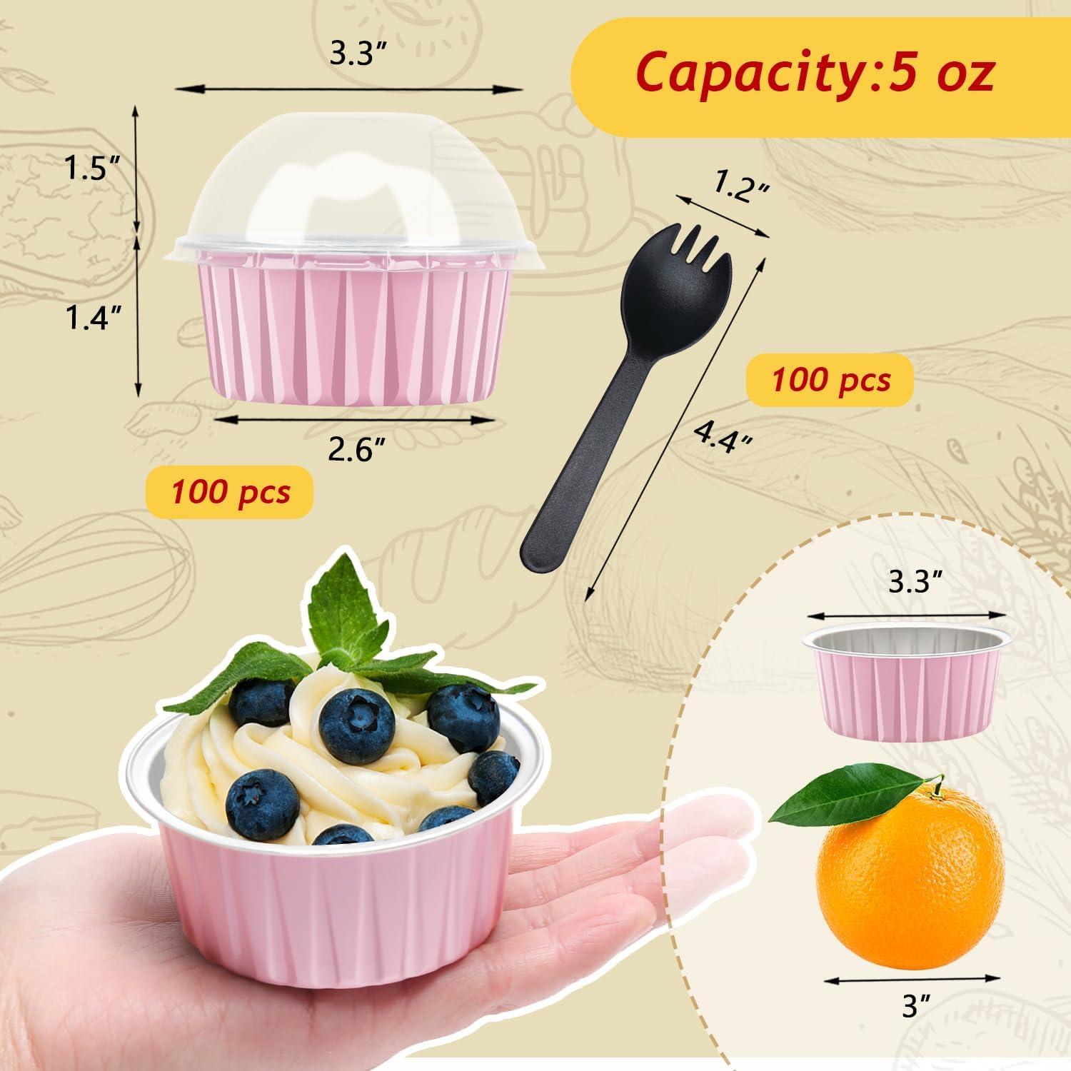 Moldes para Cupcakes LNYZQUS 5oz con Tapas - Paquete 100 Piezas