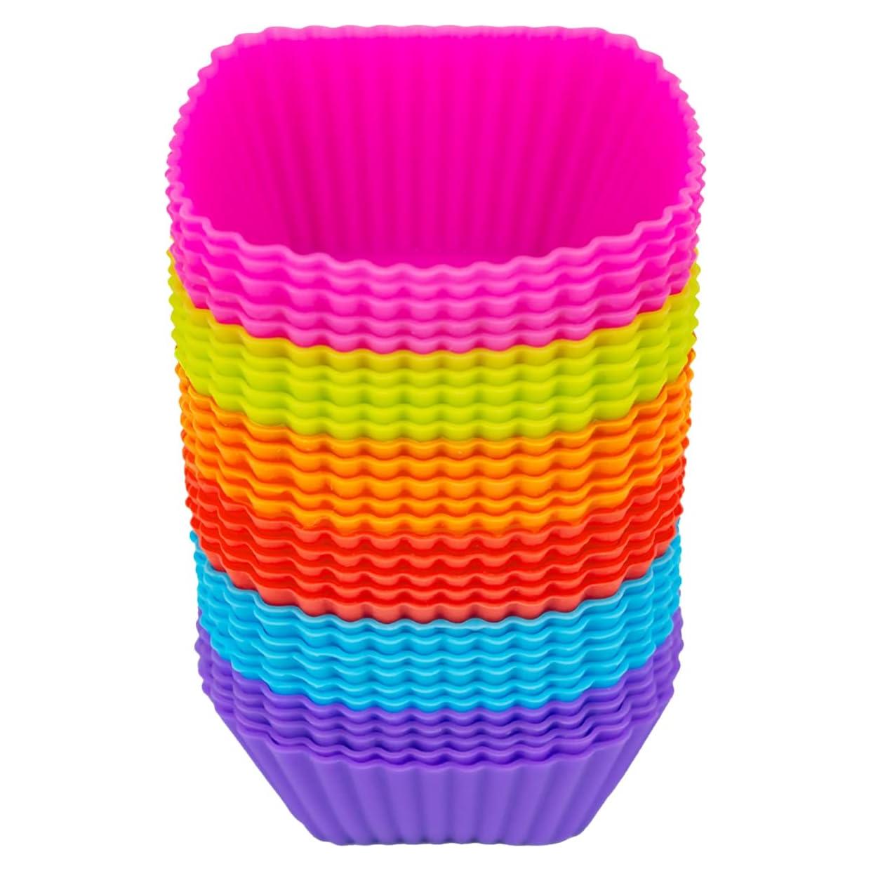 30 Pack Silicone Baking Cups, 2.5 inches Square Baking Cups Cupcake Liners, Heavy Duty Reusable & Non-stick Muffin Cupcake Liners for Bakery Molds Supplies, Multicolor