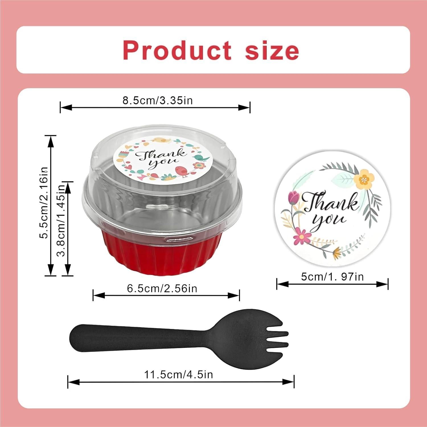 100 Moldes de Hornear de Aluminio QZV 5oz con Tapas - Rojo