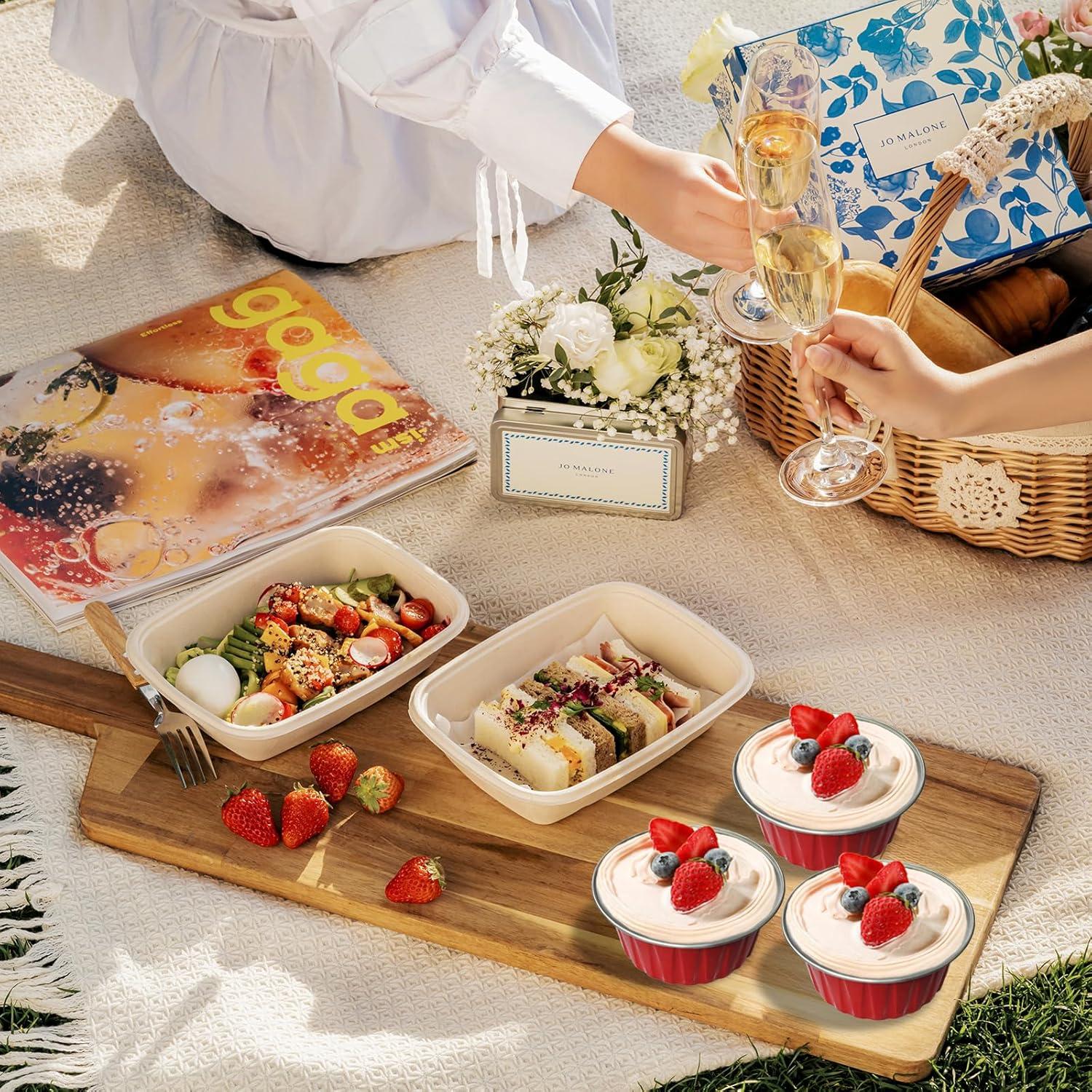 100 Moldes de Hornear de Aluminio QZV 5oz con Tapas - Rojo