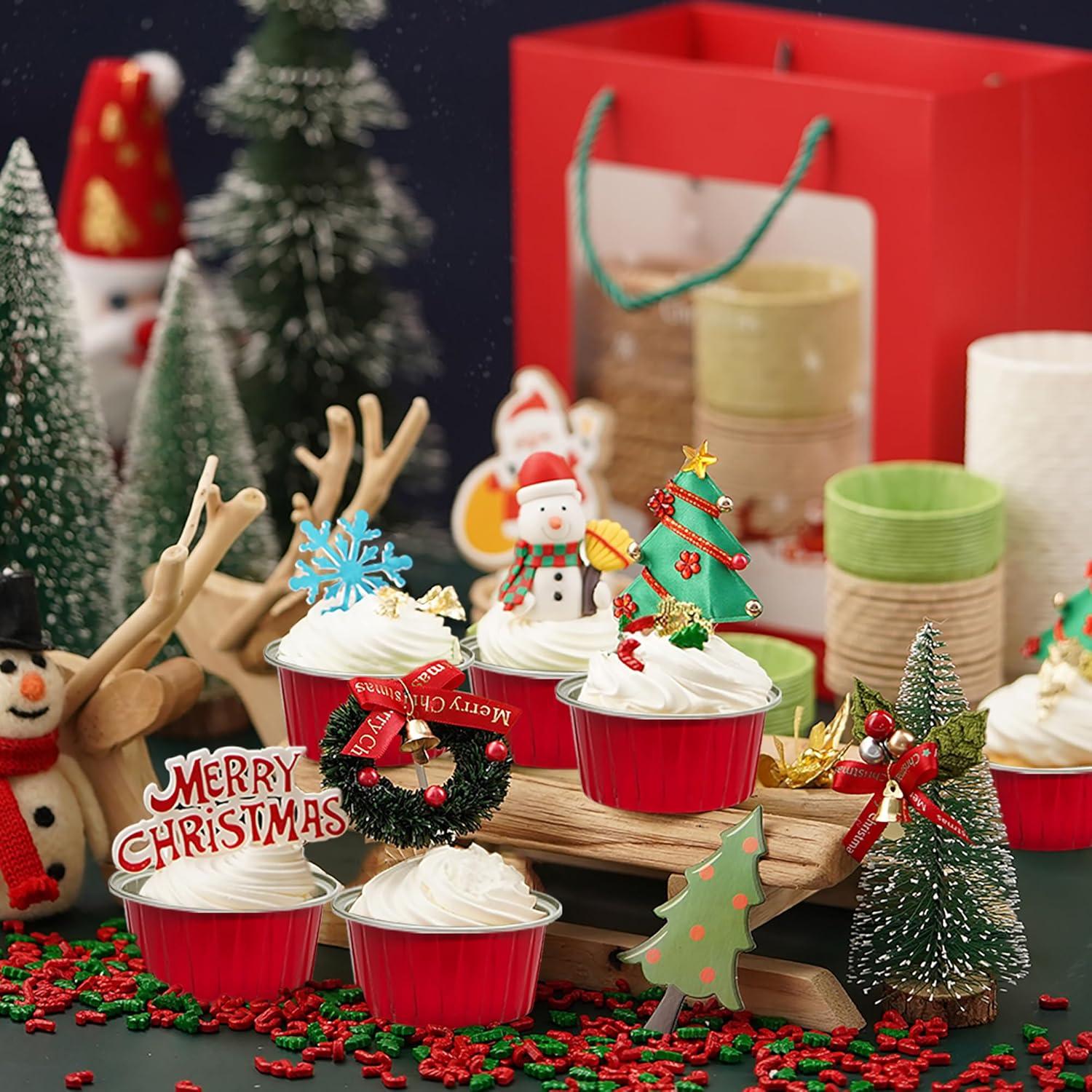 100 Moldes de Hornear de Aluminio QZV 5oz con Tapas - Rojo