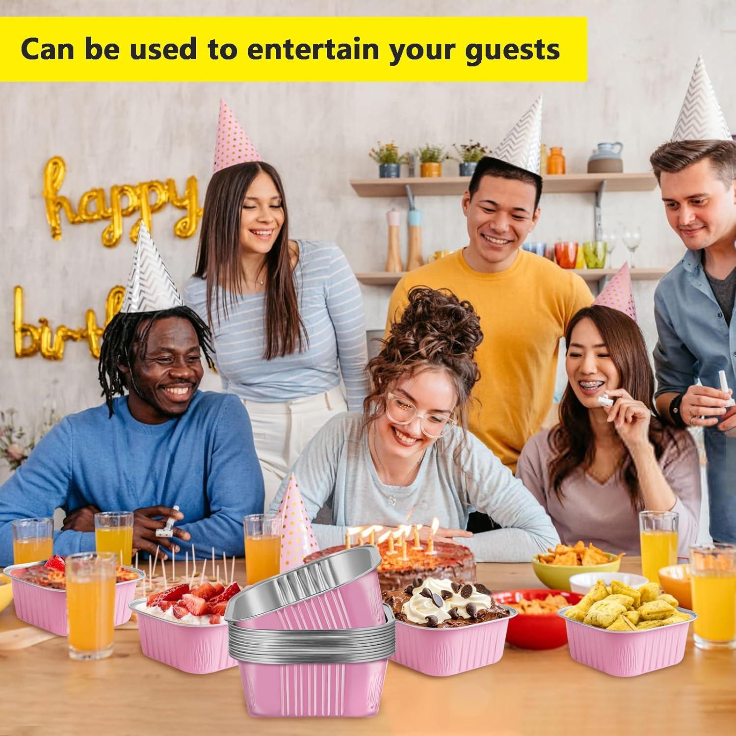 Mini Moldes para Pasteles Viaoone 30 Tazas Aluminio 5oz Rosa