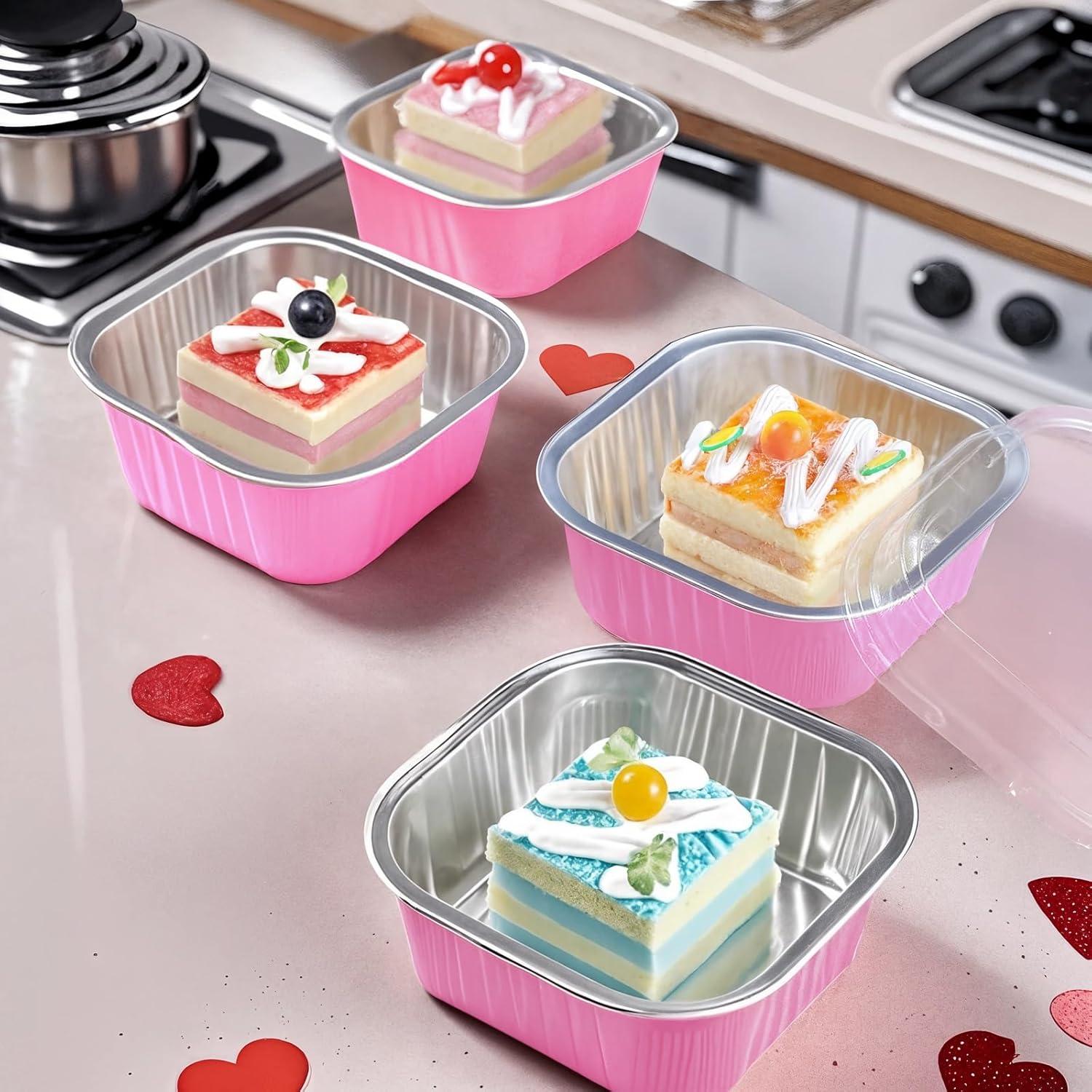 Mini Moldes para Pasteles Viaoone 30 Tazas Aluminio 5oz Rosa