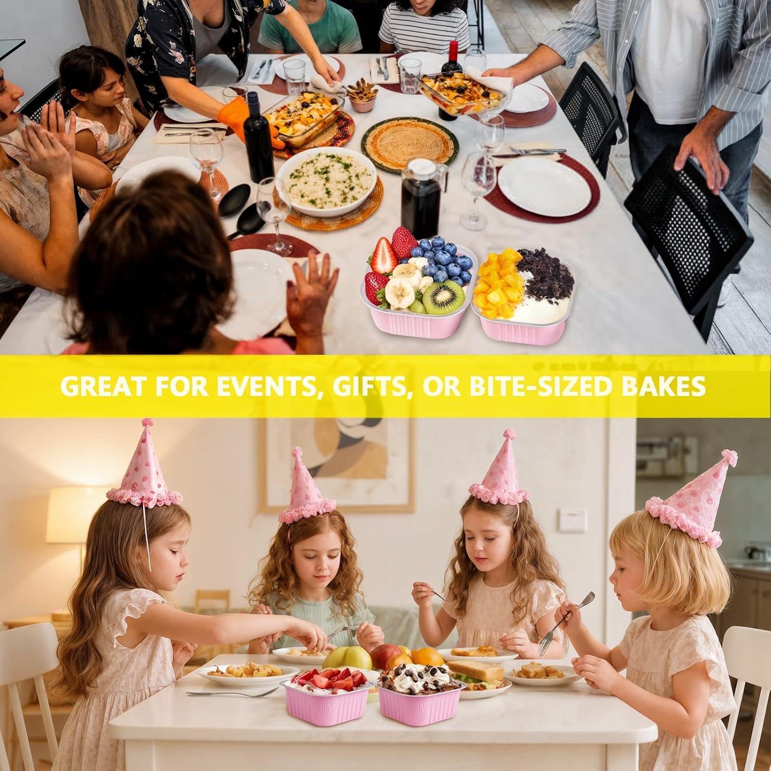 Mini Moldes para Pasteles Viaoone 30 Tazas Aluminio 5oz Rosa