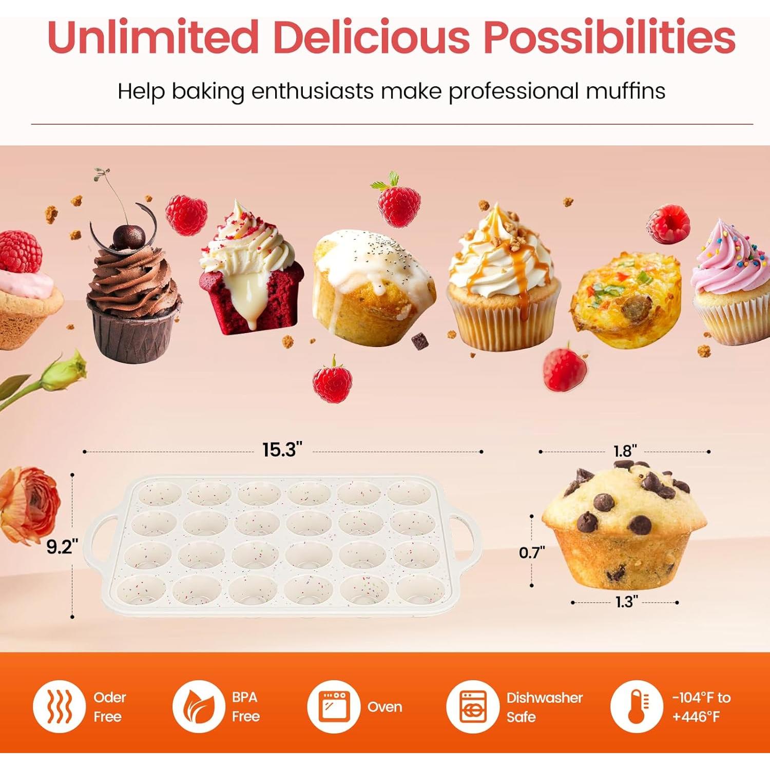 Molde de Mini Muffin Fimary de Silicona 24 Tazas Apto Horno