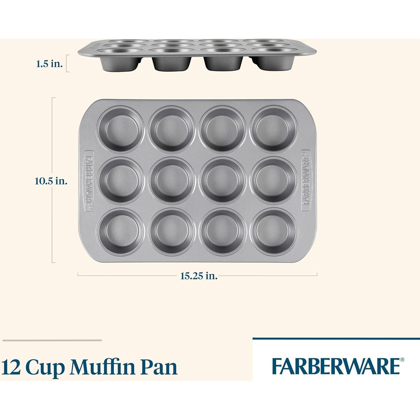 Molde para Muffins Antiadherente Farberware 12 Tazas Gris
