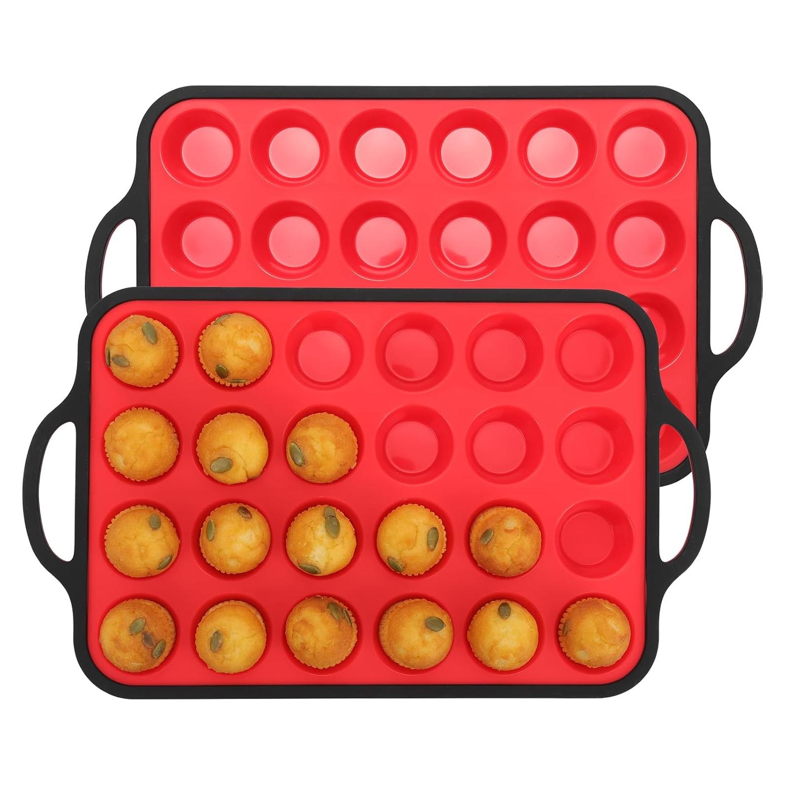 Molde de Silicona para Mini Muffins Datunsu 24 Tazas Rojo