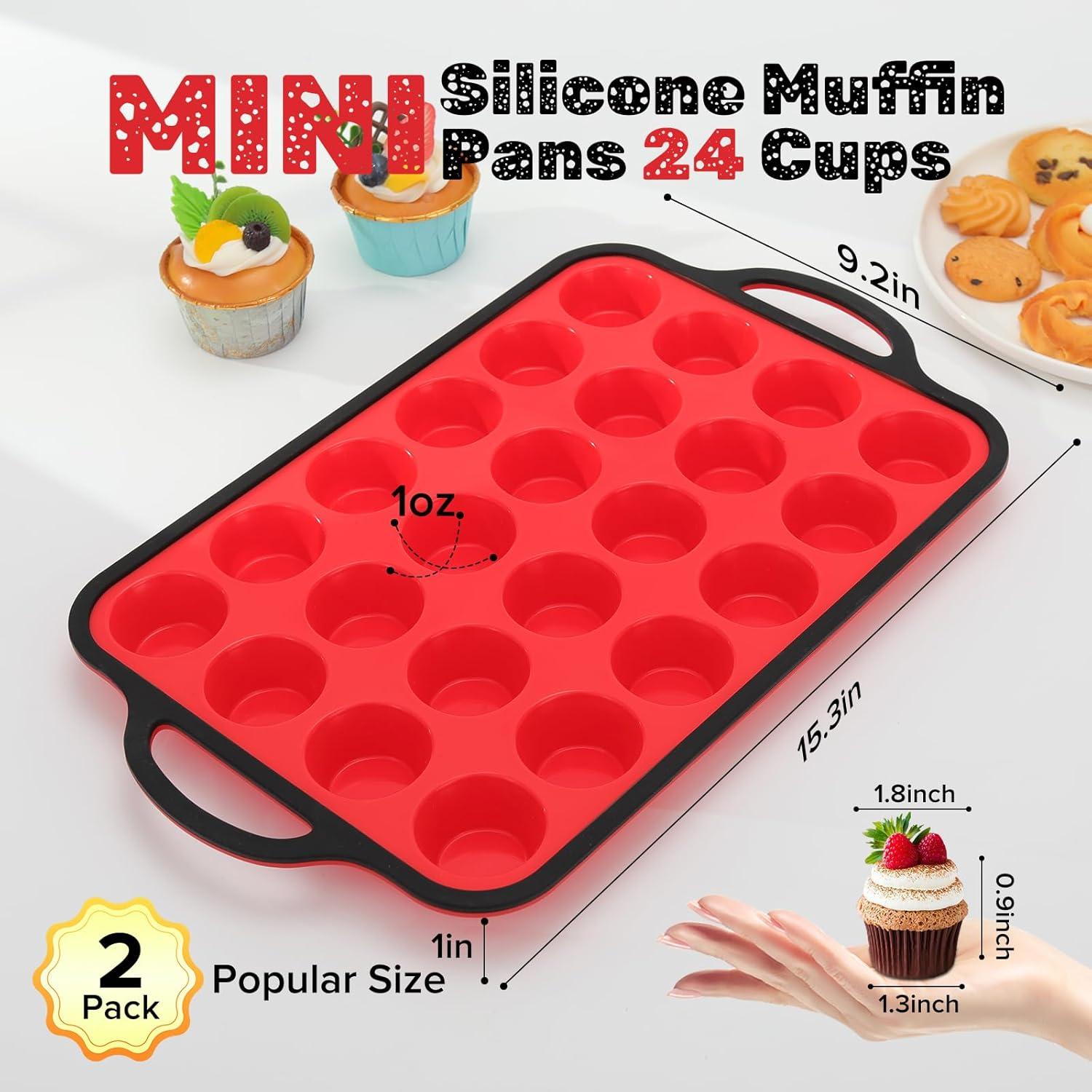 Molde de Silicona para Mini Muffins Datunsu 24 Tazas Rojo