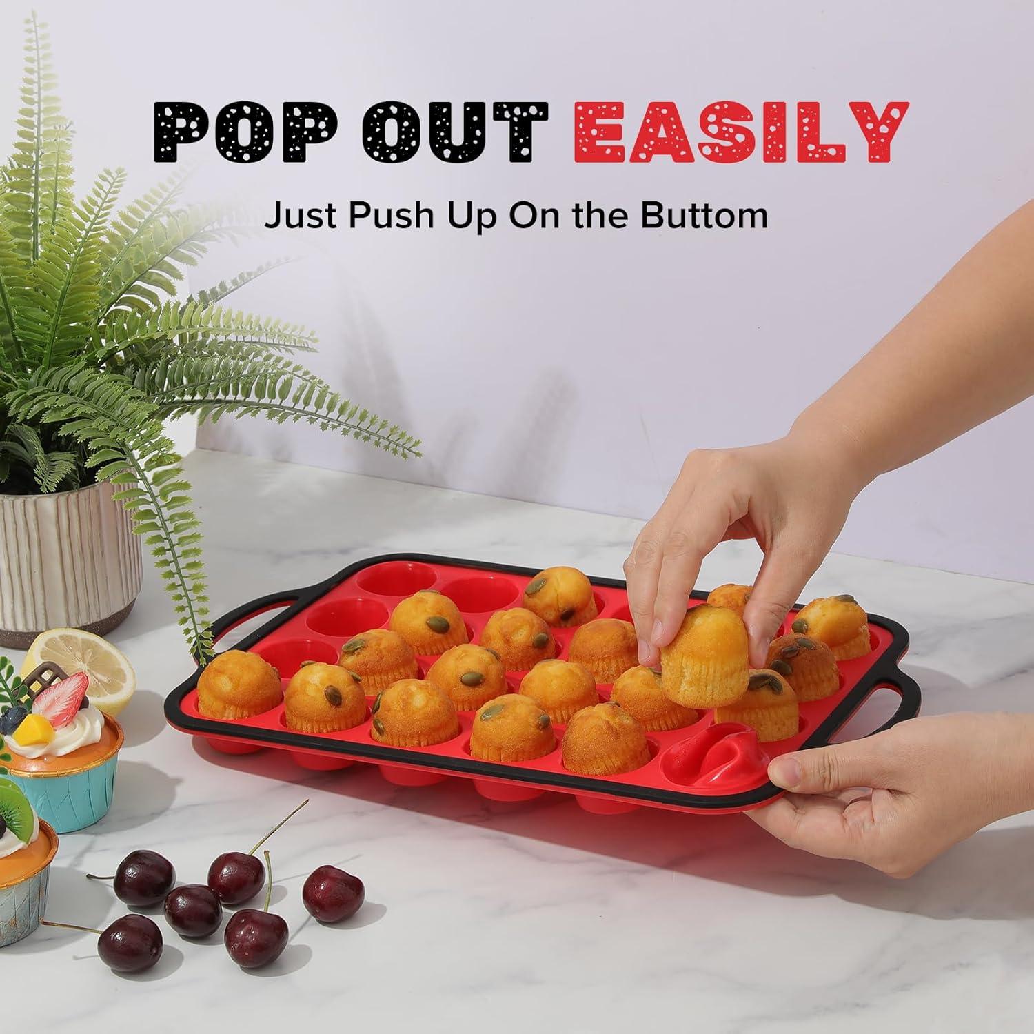 Molde de Silicona para Mini Muffins Datunsu 24 Tazas Rojo