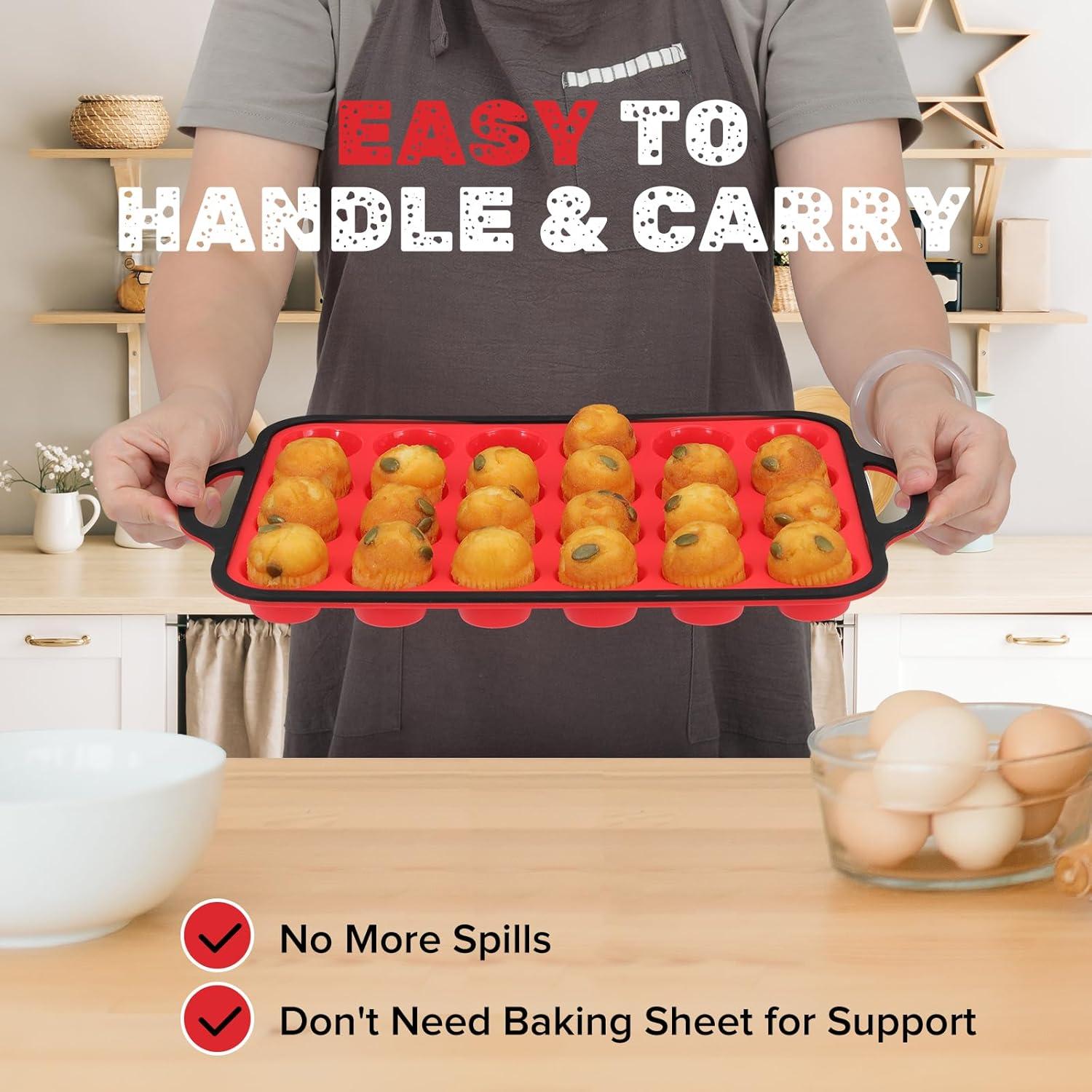 Molde de Silicona para Mini Muffins Datunsu 24 Tazas Rojo