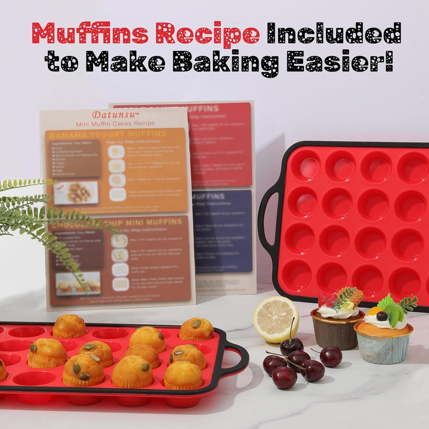 Molde de Silicona para Mini Muffins Datunsu 24 Tazas Rojo