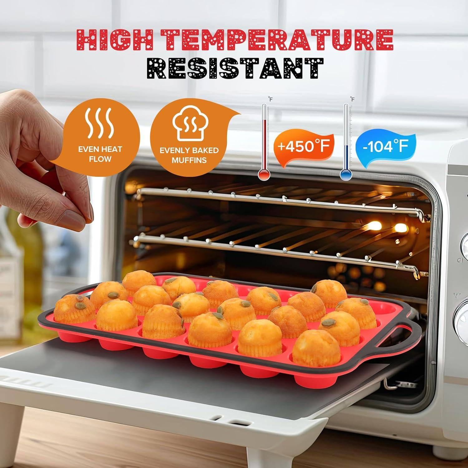 Molde de Silicona para Mini Muffins Datunsu 24 Tazas Rojo